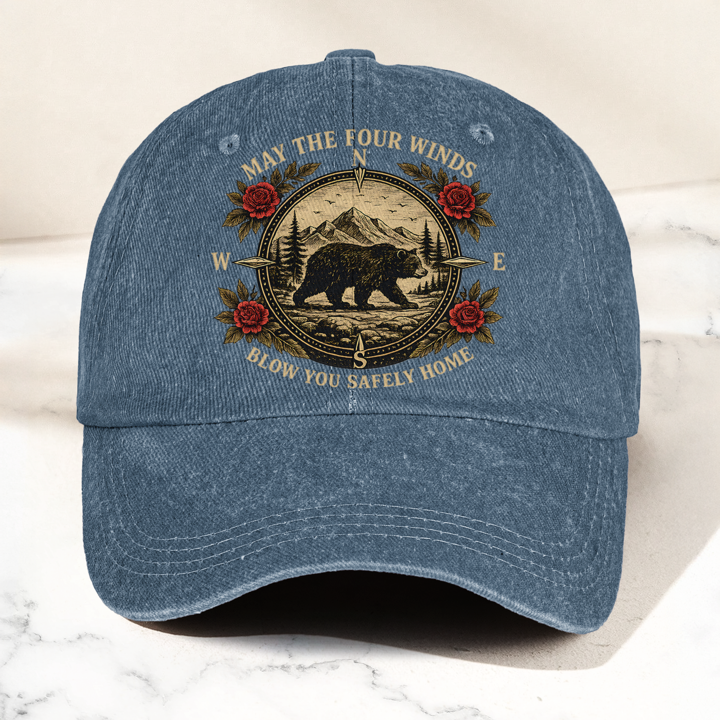 Grateful Dead Franklin's Tower May The Four Winds Blow You Safely Home Bear Nature Graphic Denim Cap – Retro Vintage Dad Cap Gift For Dad (With Box)