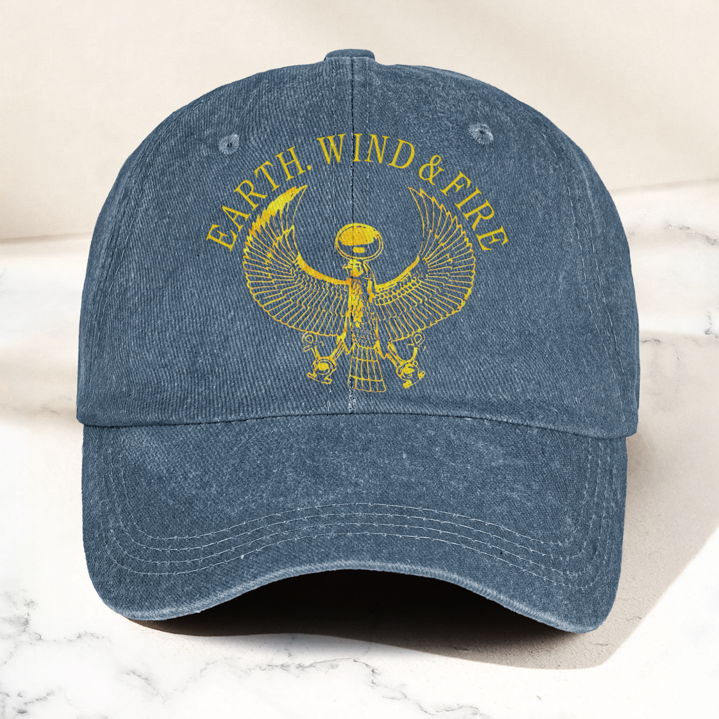 Earth Wind Fire Vintage Gold Egyptian Falcon Logo Denim Cap – Retro Vintage Dad Cap Gift For Dad (With Box)
