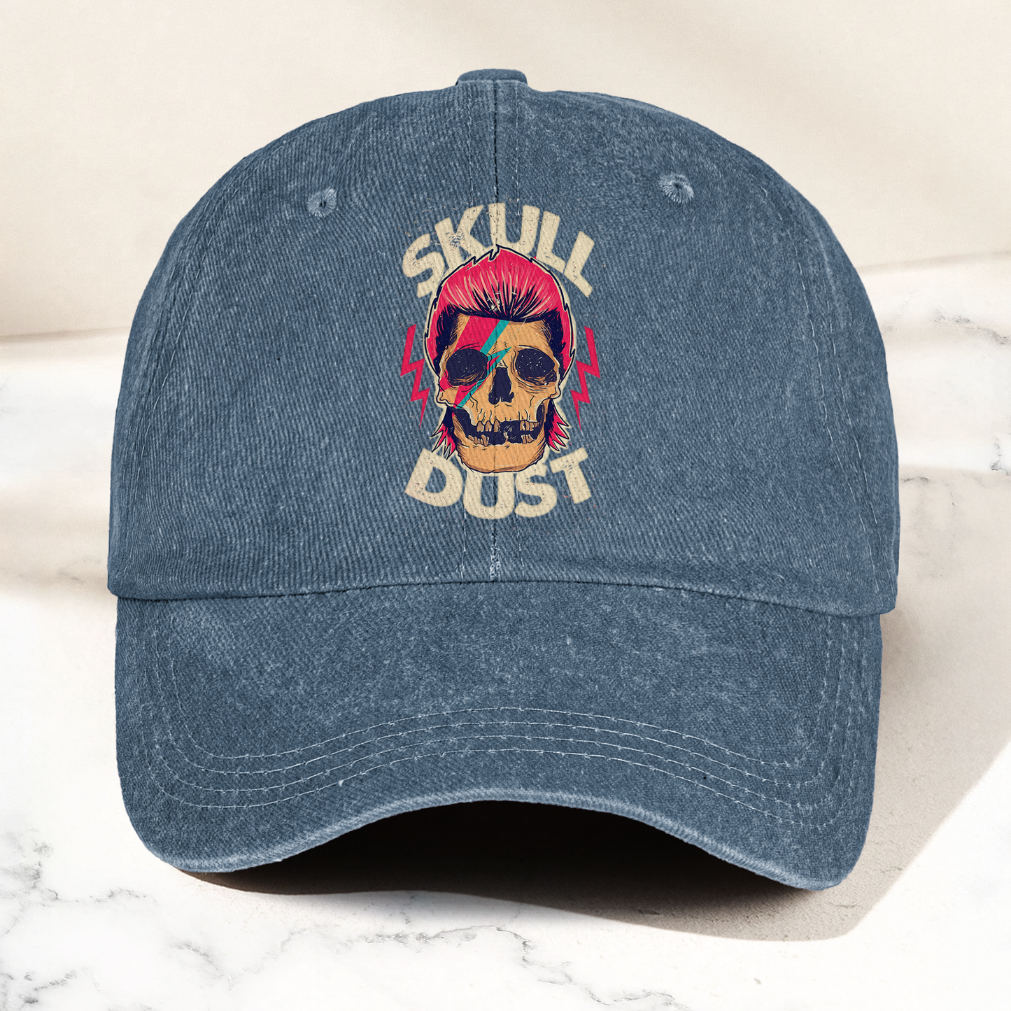 David Bowie Skull Ziggy Stardust Denim Cap – Retro Punk Rock Music Fan Cap Gift For Dad (With Box)