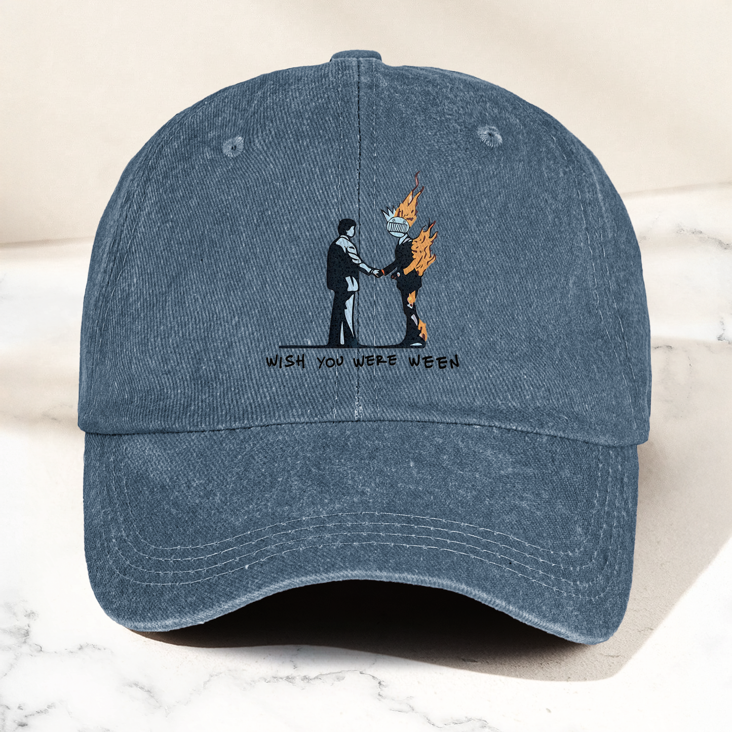 Wish You Were Ween Pink Floyd Denim Cap – Retro Pink Floyd Merch Gift for Dad (With Box)