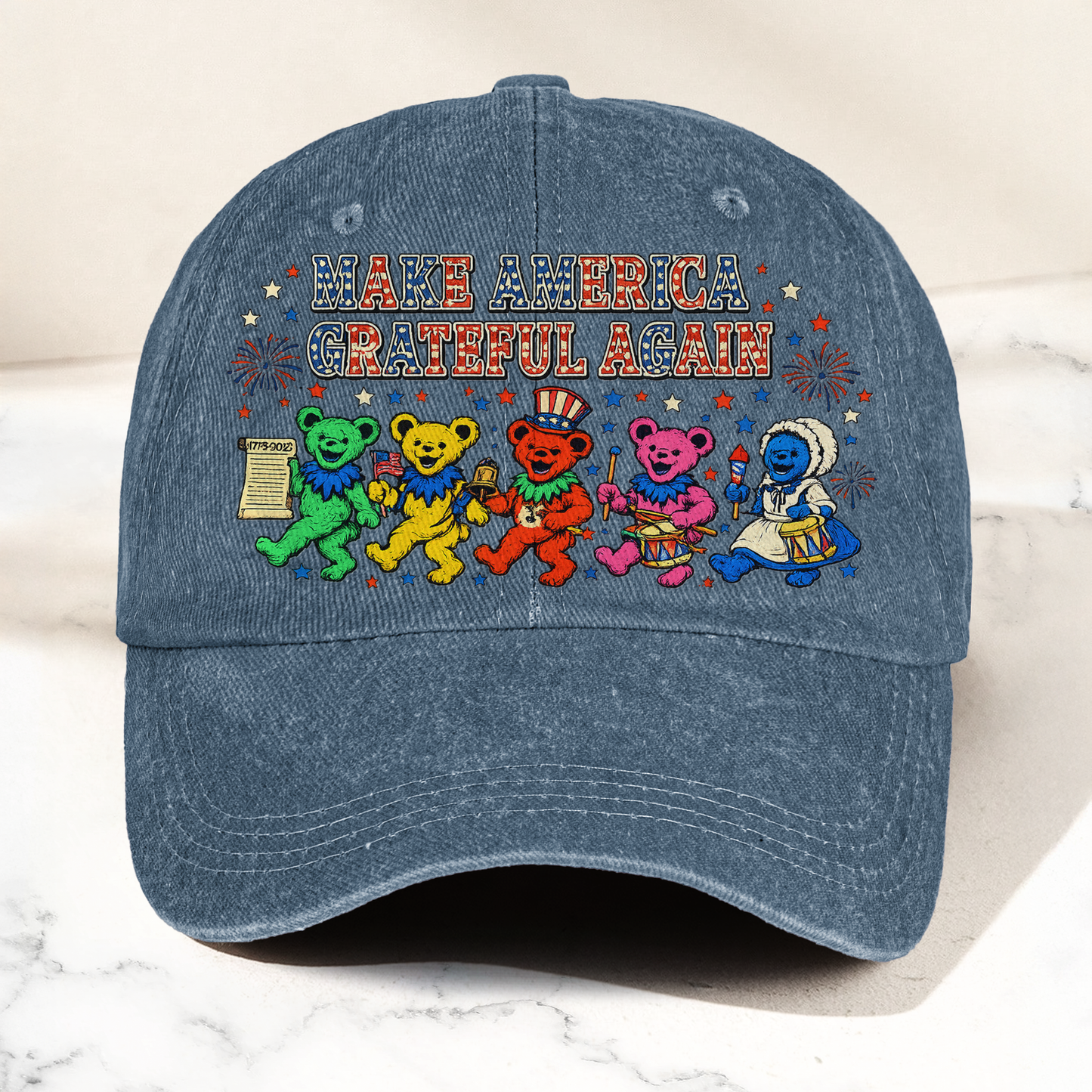 Grateful Dead Make America Grateful Again Dancing Bears Patriotic Denim Cap – Retro Vintage Dad Cap Gift For Dad (With Box)
