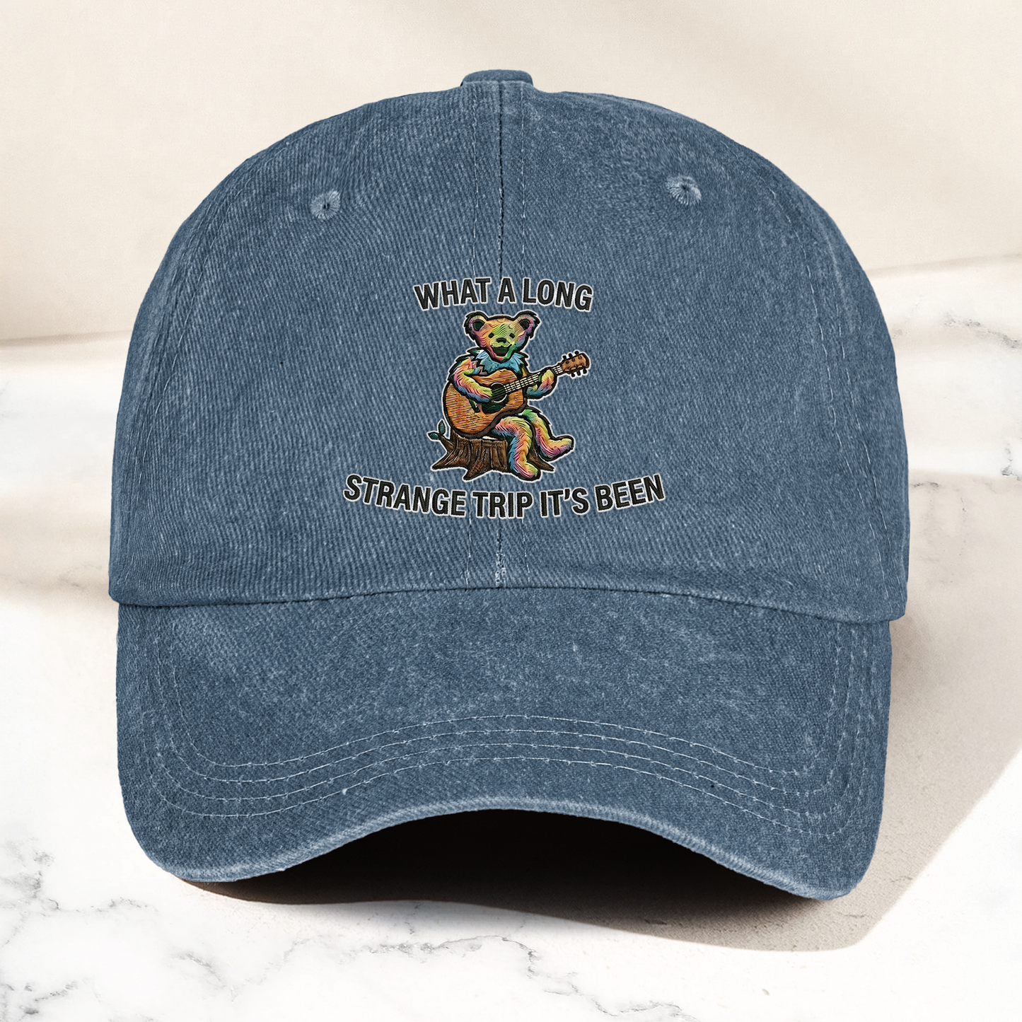 What A Long Strange Trip It’s Been Denim Cap – Psychedelic Bear Retro Dad Hat (With Box)