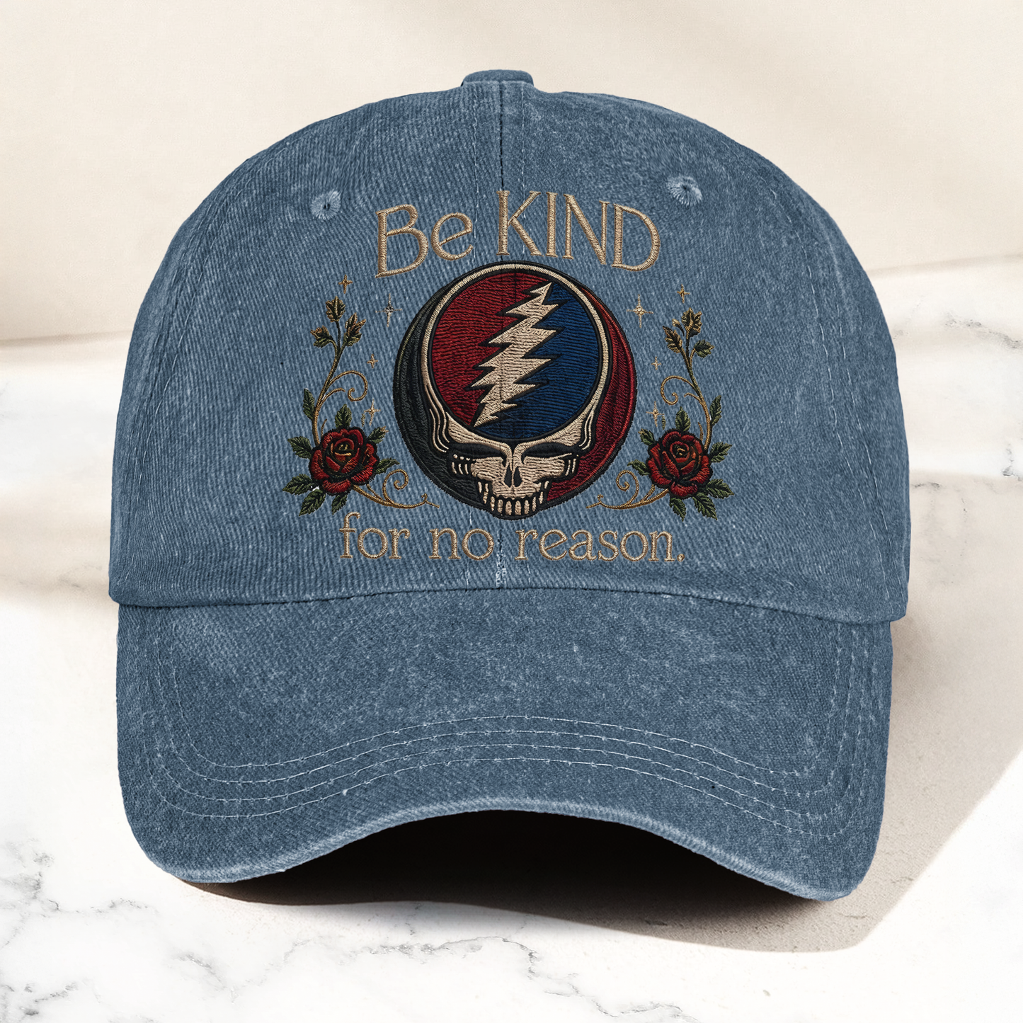 Grateful Dead Be Kind For No Reason Steal Your Face Lightning Skull Denim Cap – Retro Vintage Dad Cap Gift For Dad (With Box)