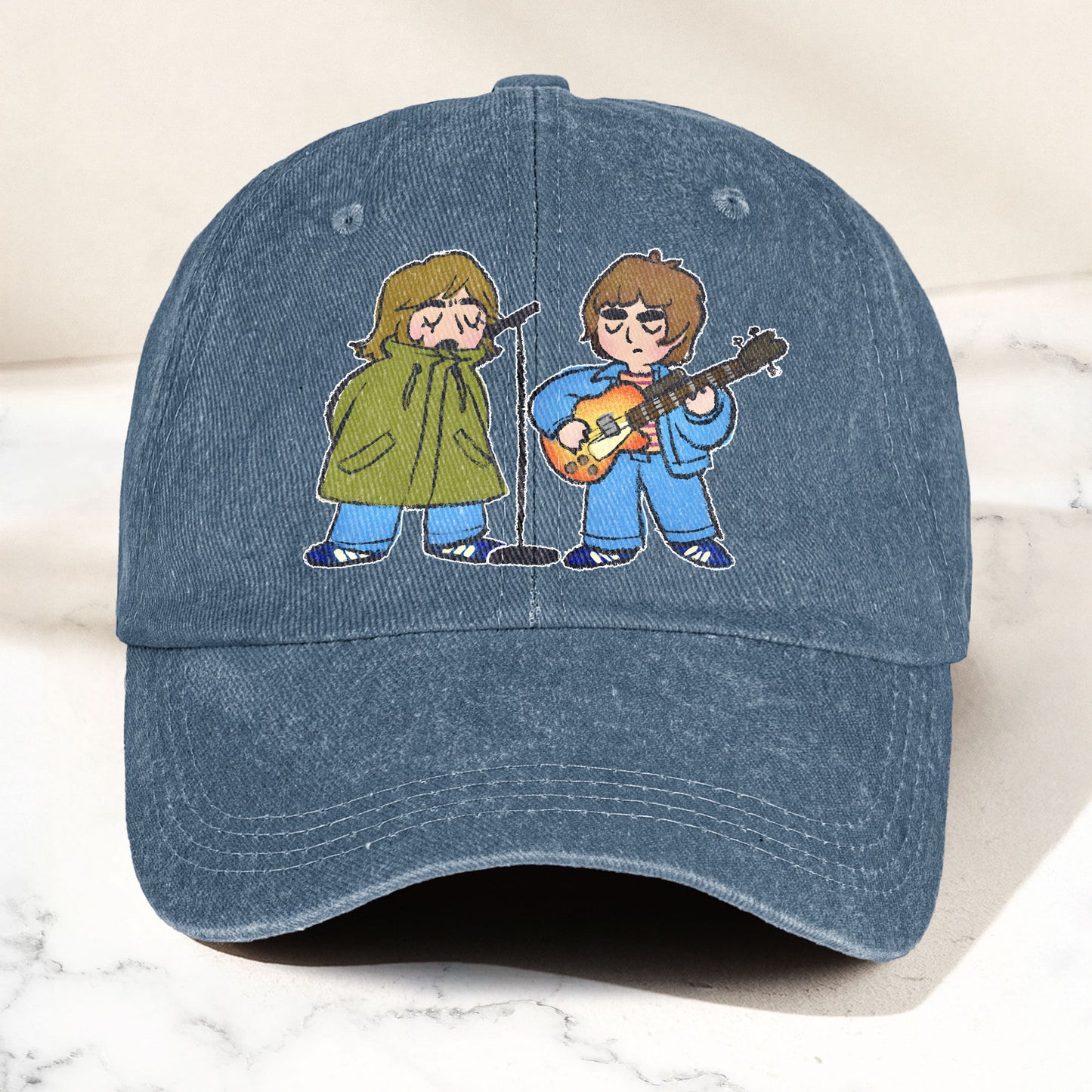 Noel & Liam Gallagher Oasis Denim Cap – Vintage Oasis Merch Gift for Dad (With Box)