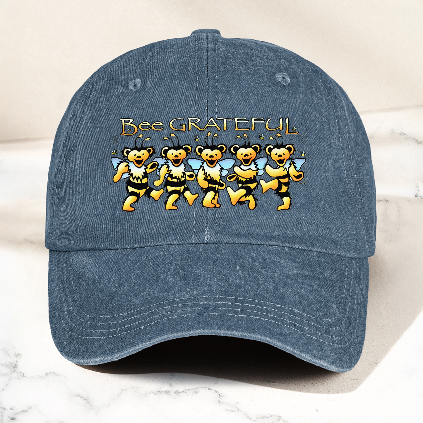 Bee Grateful Denim Cap – Dancing Bears Bee Parody Retro Dad Hat (With Box)