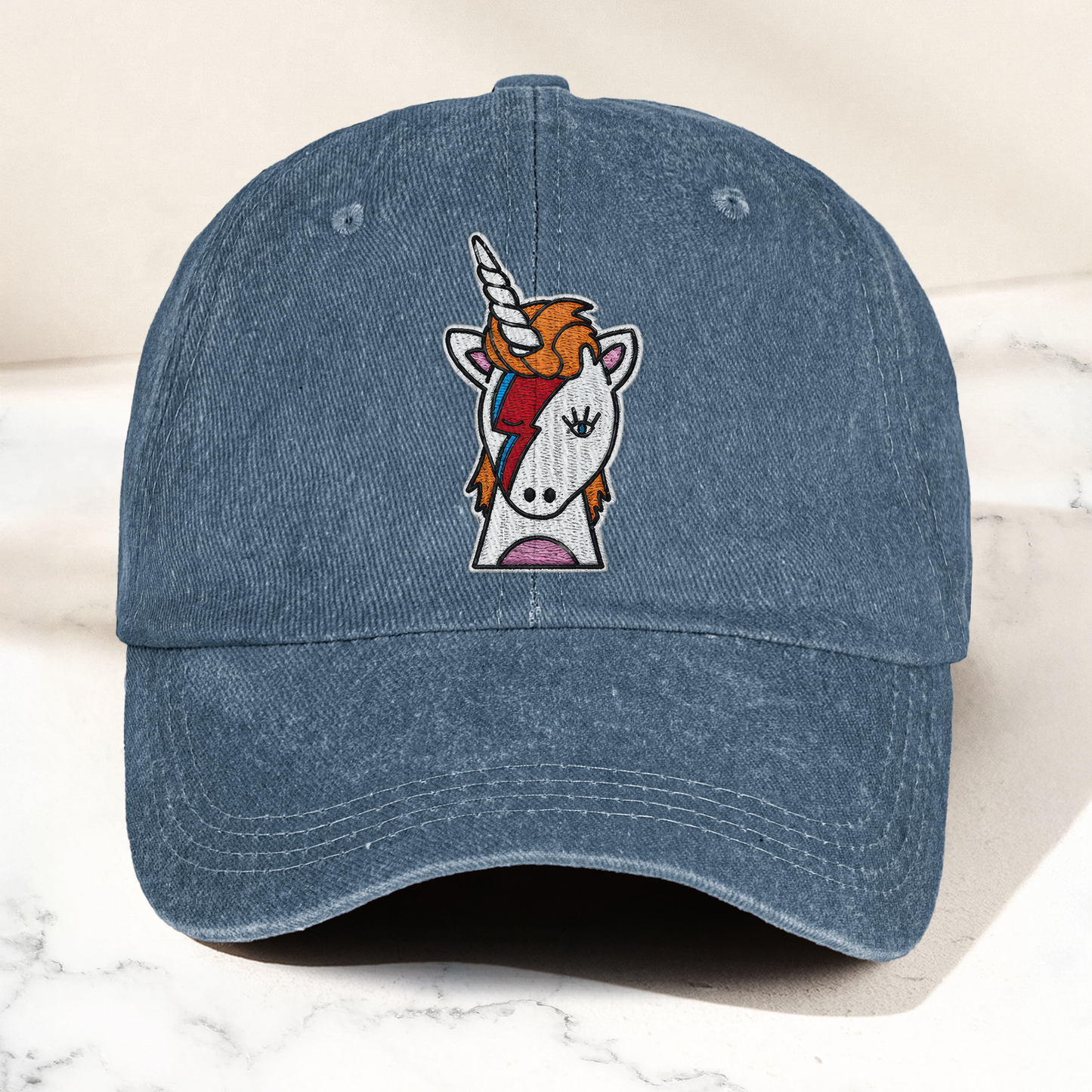 David Bowie Unicorn Lightning Bolt Denim Cap – Retro Music Fan Cap Gift For Dad (With Box)