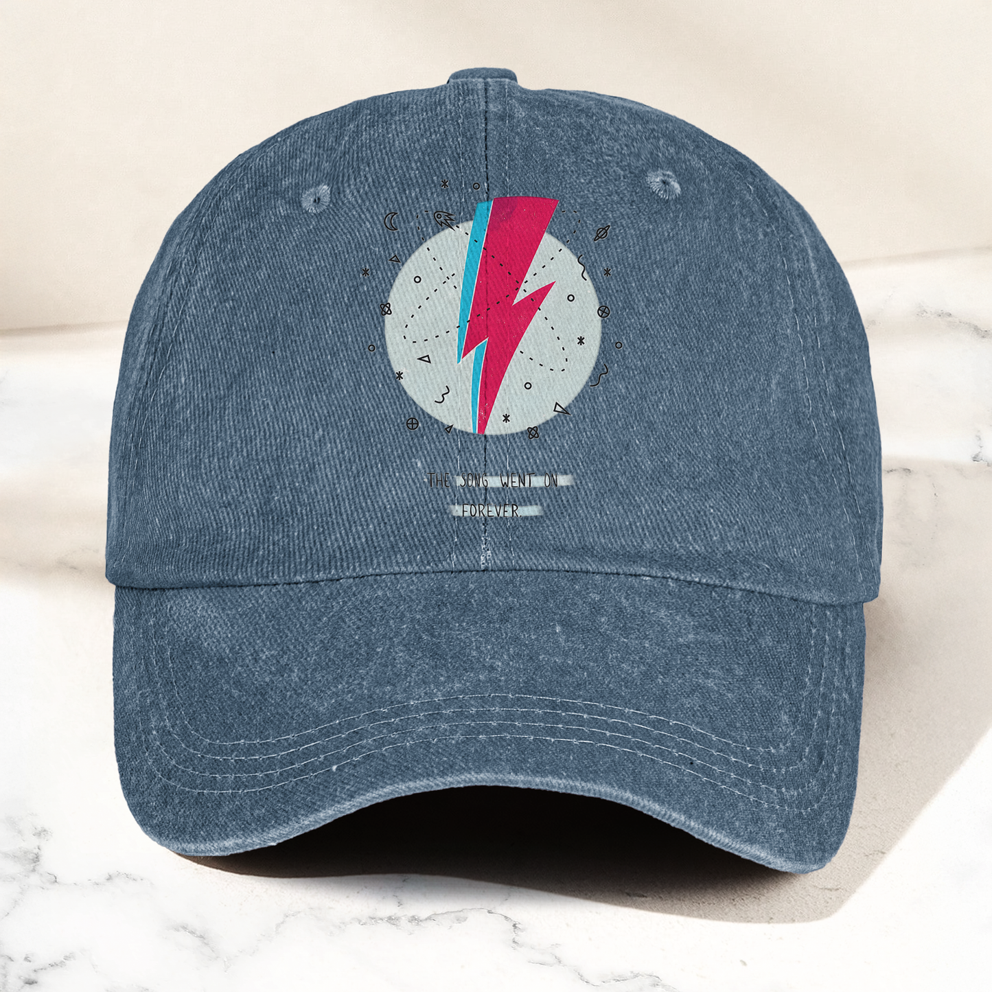 David Bowie Inspired Lightning Bolt Ziggy Stardust Denim Cap – Retro Music Fan Cap Gift For Dad (With Box)