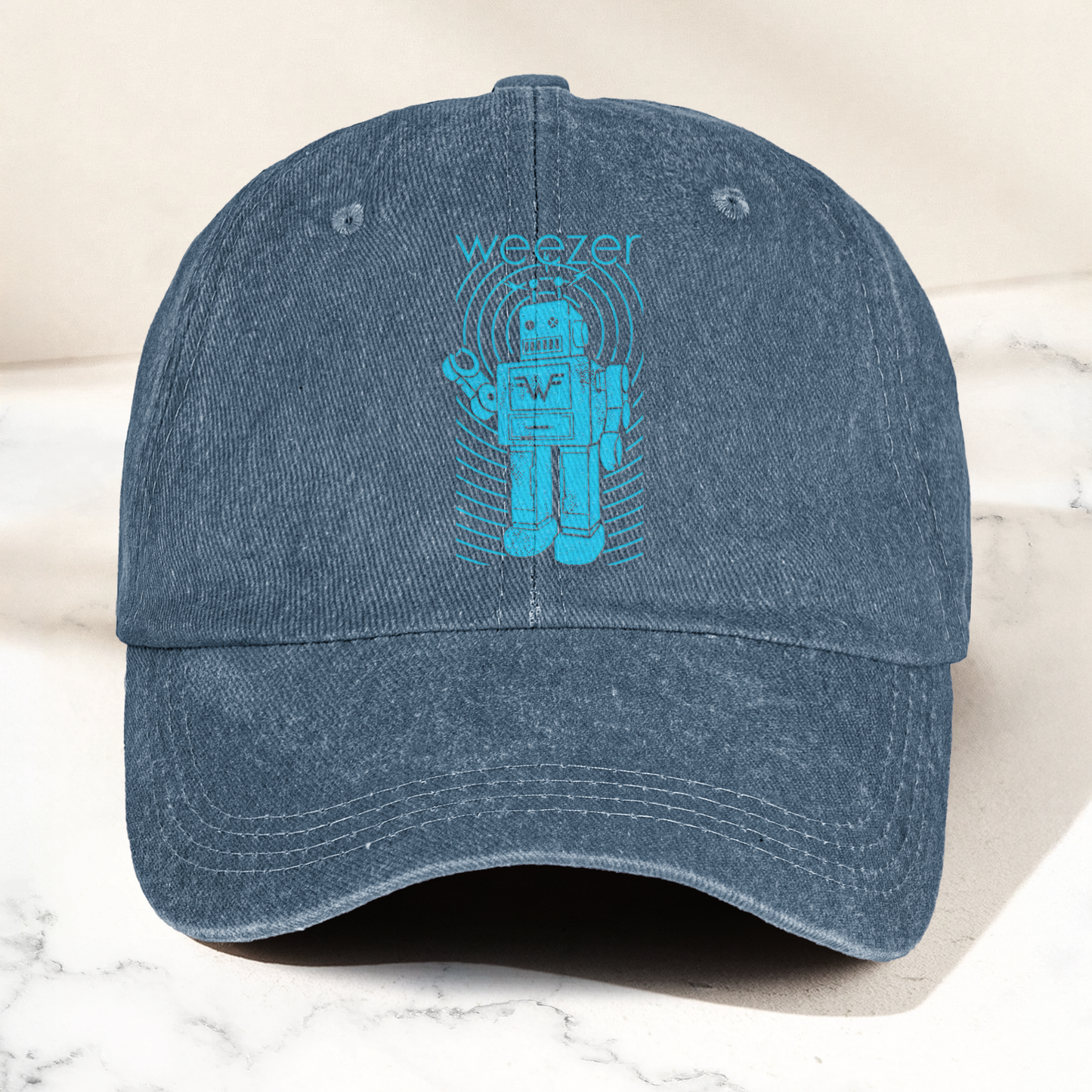 Weezer Rock Band Robot Logo Vintage Denim Cap – Retro  Weezer Band Cap Gift For Dad (With Box)