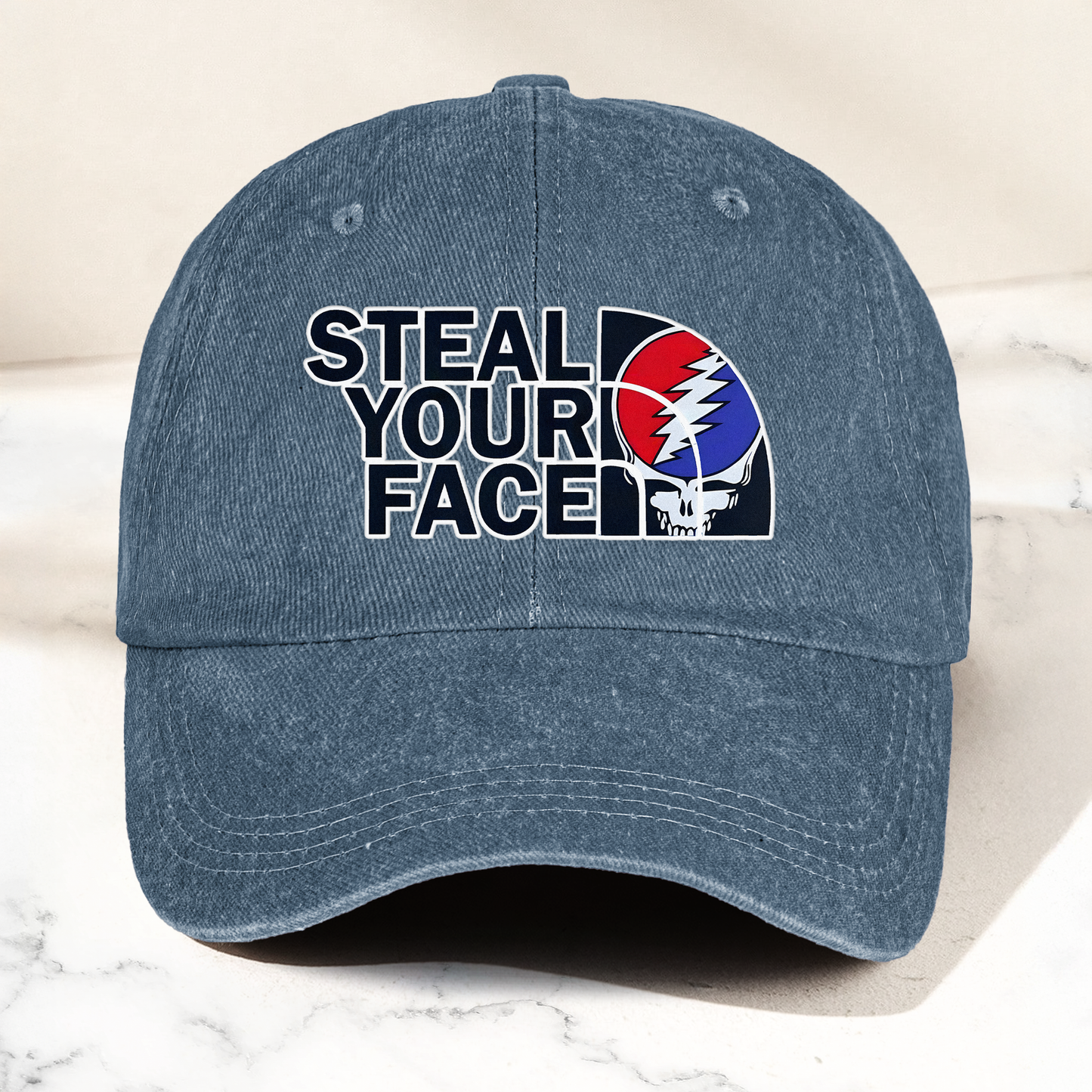 Steal Your Face Denim Cap – Retro Grateful Dead Skull Dad Hat (With Box)