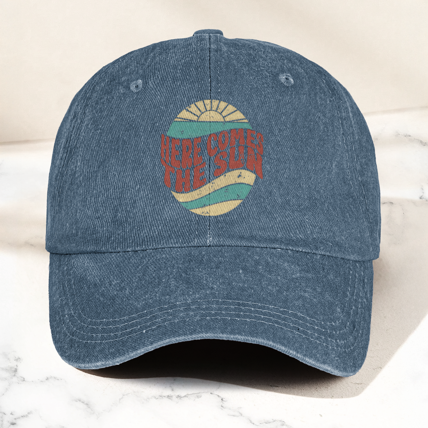 Groovy Here Comes The Sun Denim Cap – Retro The Beatles Merch Gift for Dad (With Box)