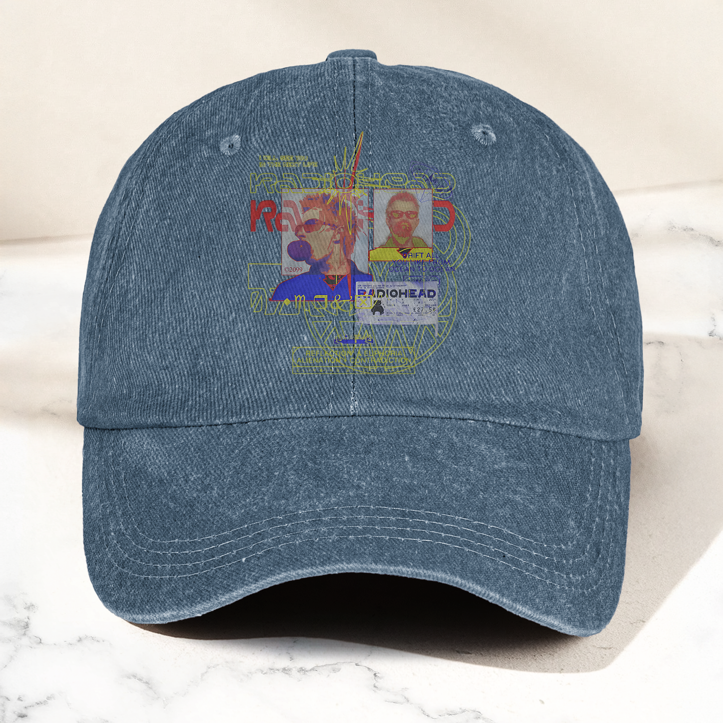 Radiohead 90s Rock Band Graphic Denim Cap – Retro Music Fan Cap Gift For Dad (With Box)