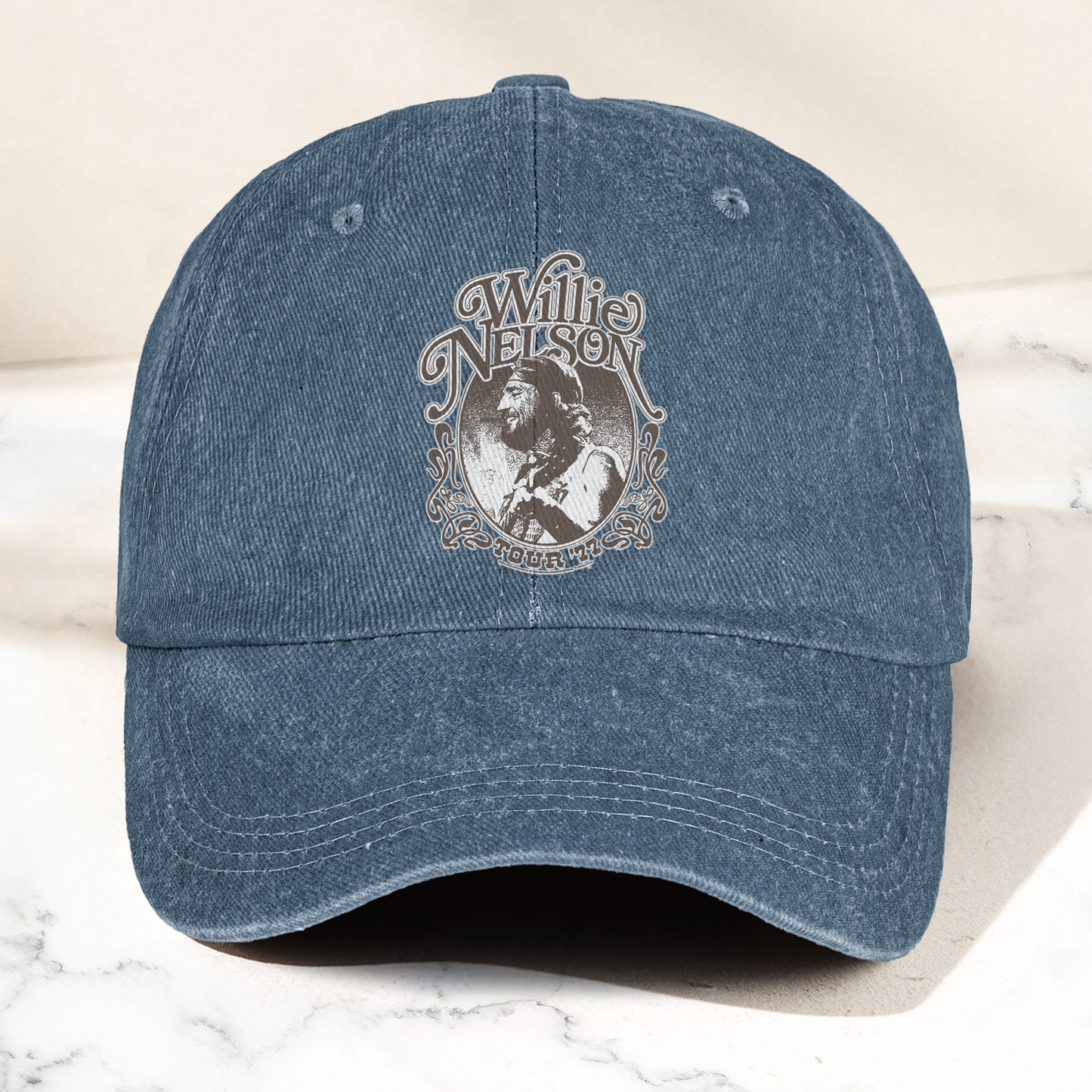 Willie Nelson Portrait Denim Cap – Retro Music Willie Nelson Cap Gift For Dad (With Box)