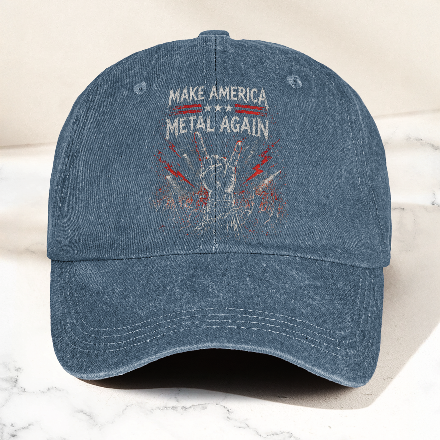 Make America Metal Again Denim Cap – Heavy Metal Emo Dad Cap Gift For Dad (With Box)
