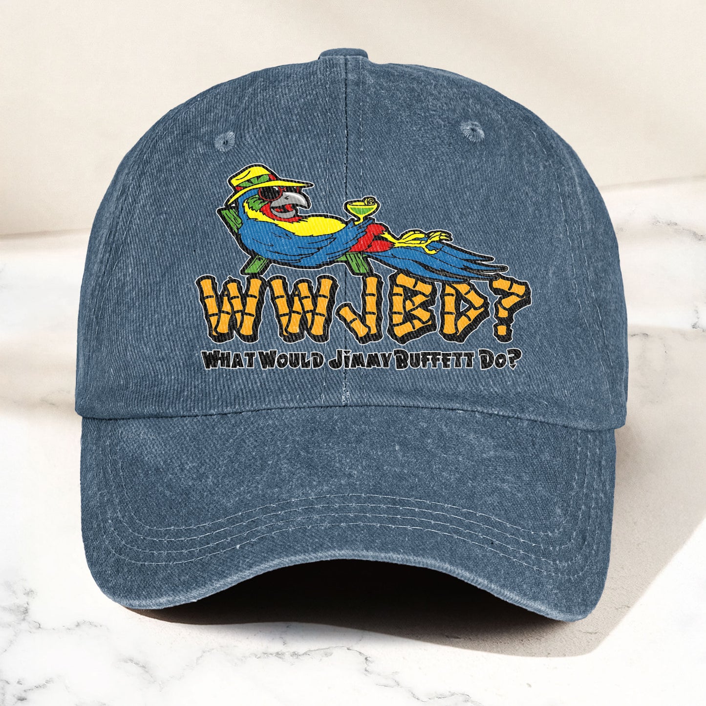 What Would Jimmy Buffett Do Denim Cap – Retro Jimmy Buffett Merch Dad Hat (With Box)