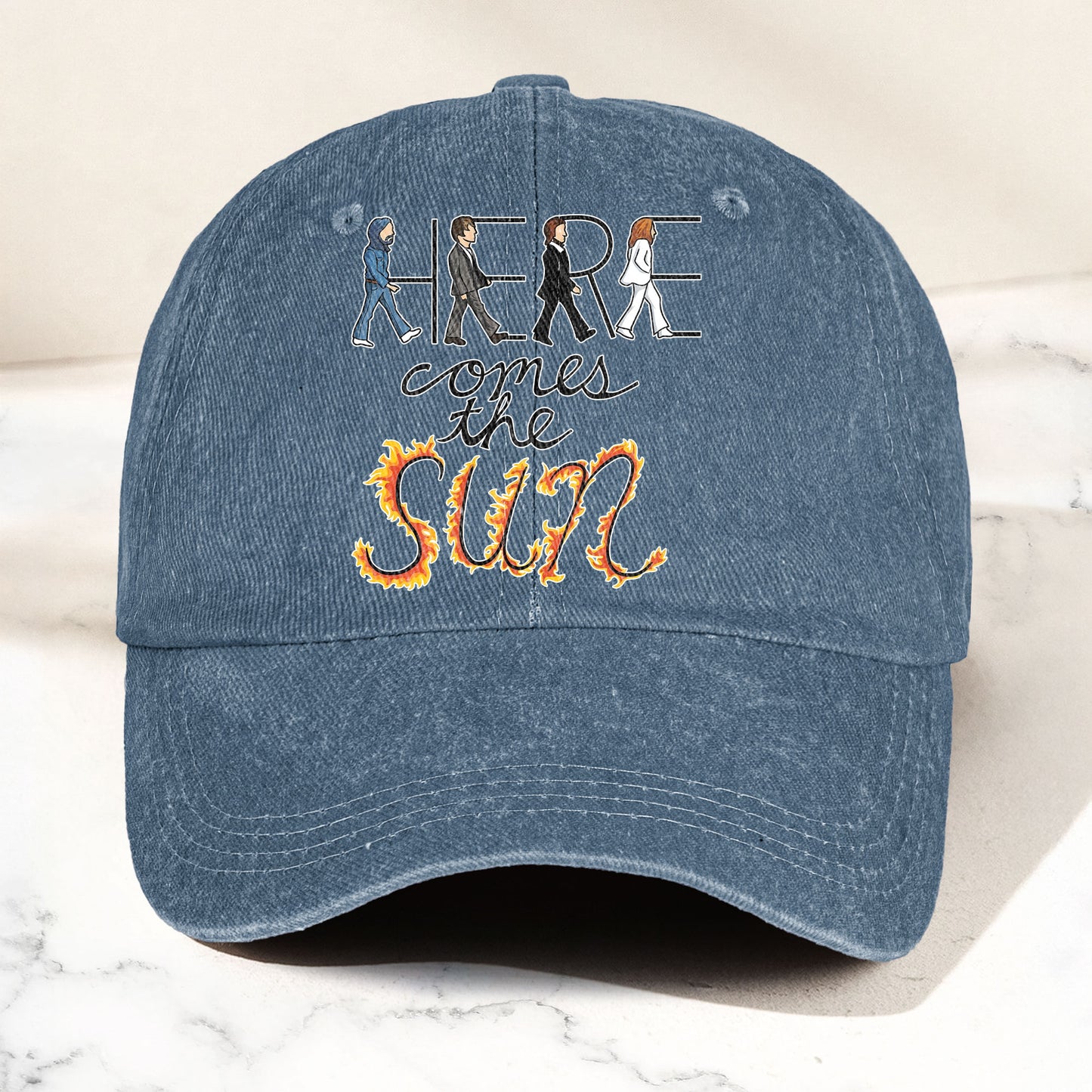 Here Comes the Sun Denim Cap – Retro The Beatles Tribute Merch Dad Hat (With Box)