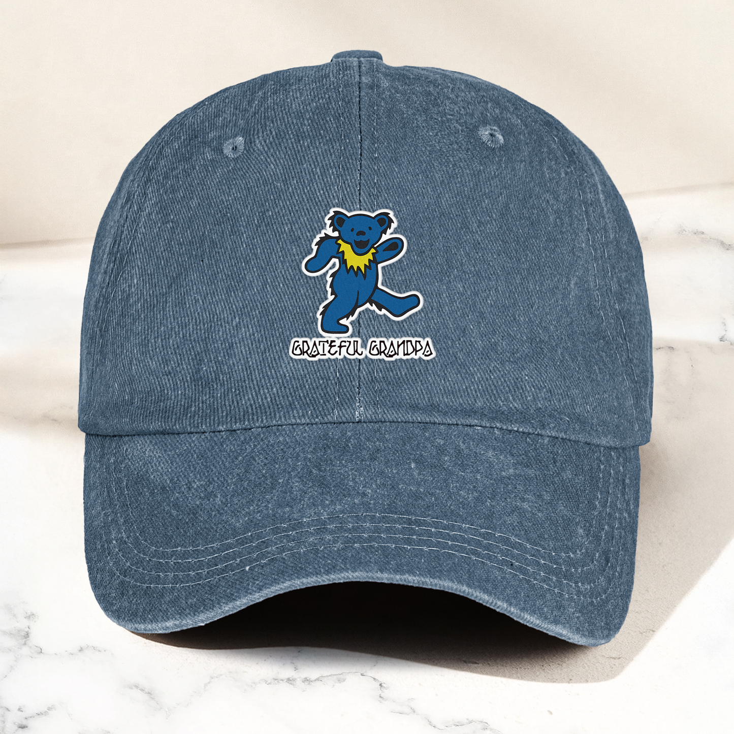 Grateful Grandpa Denim Cap – Dancing Bear Retro Dad Hat Gift for Grandpa (With Box)