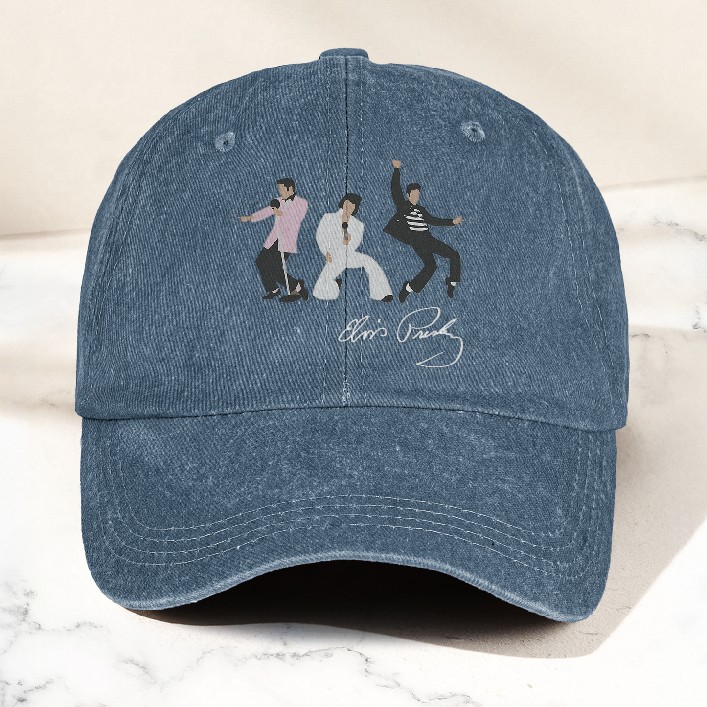 Elvis Presley With Sign Graphic Denim Cap – Vintage Elvis Presley Album Merch Gift for Dad (With Box)