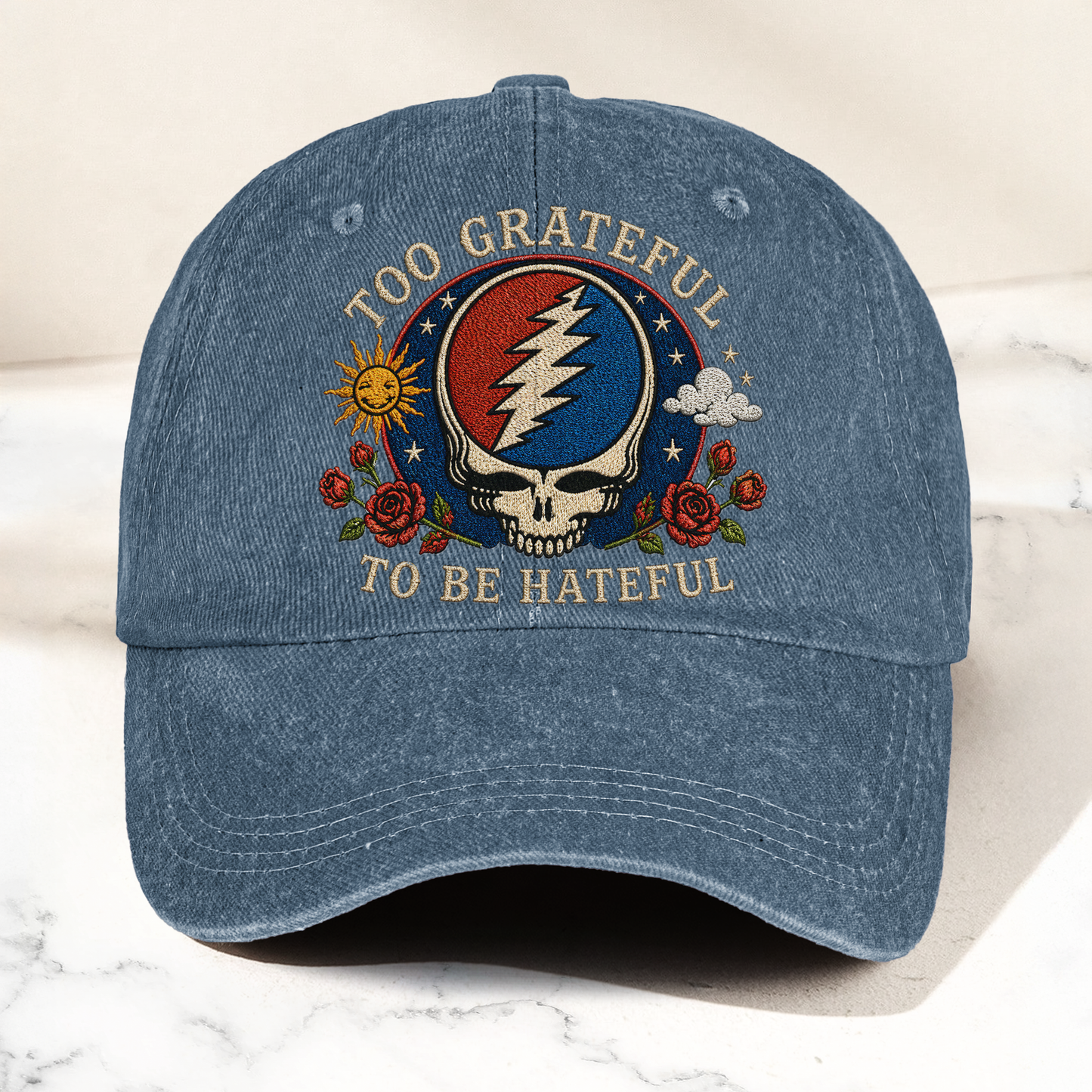 Grateful Dead Too Grateful To Be Hateful Vintage Dad Hat – Deadhead Camping Hat Gift