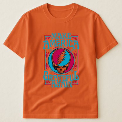 Make America Grateful Again T-Shirt – Retro Skull Lightning Music Parody Tee