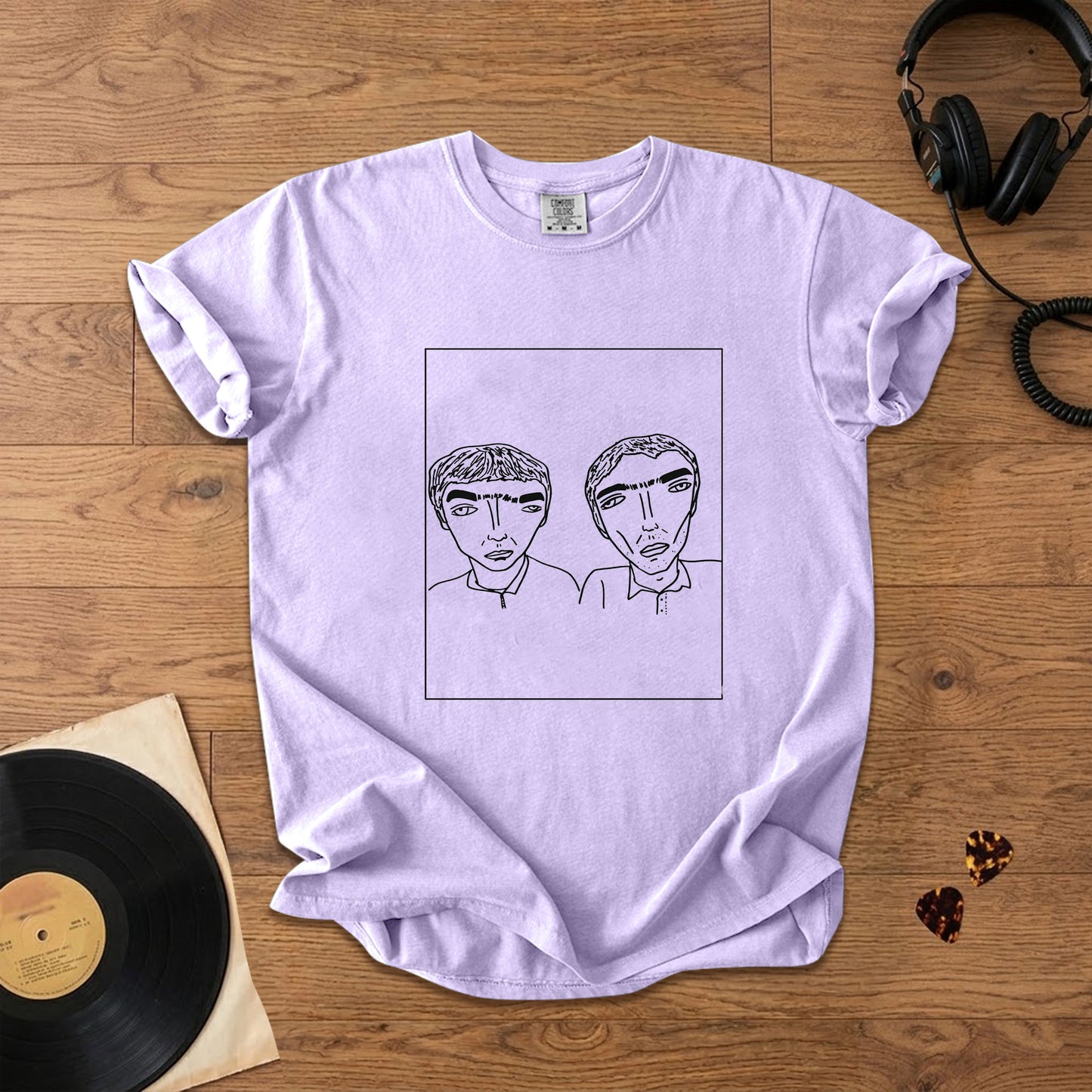 Badly Drawn Gallagher Brothers of Oasis Comfort Tee – Space & Retro Rock Inspired Graphic Shirt