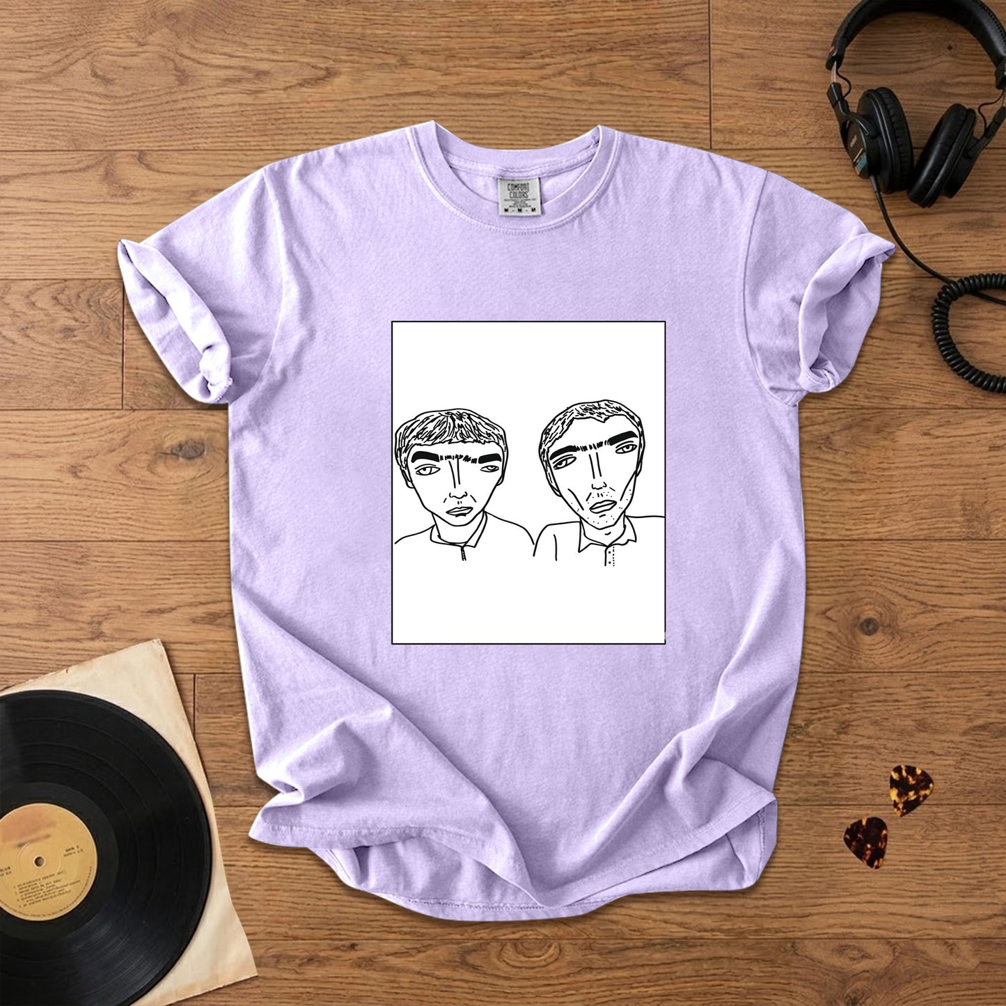 Badly Drawn Liam&Noel Oasis Comfort Tee – Space & Retro Rock Inspired Graphic Shirt