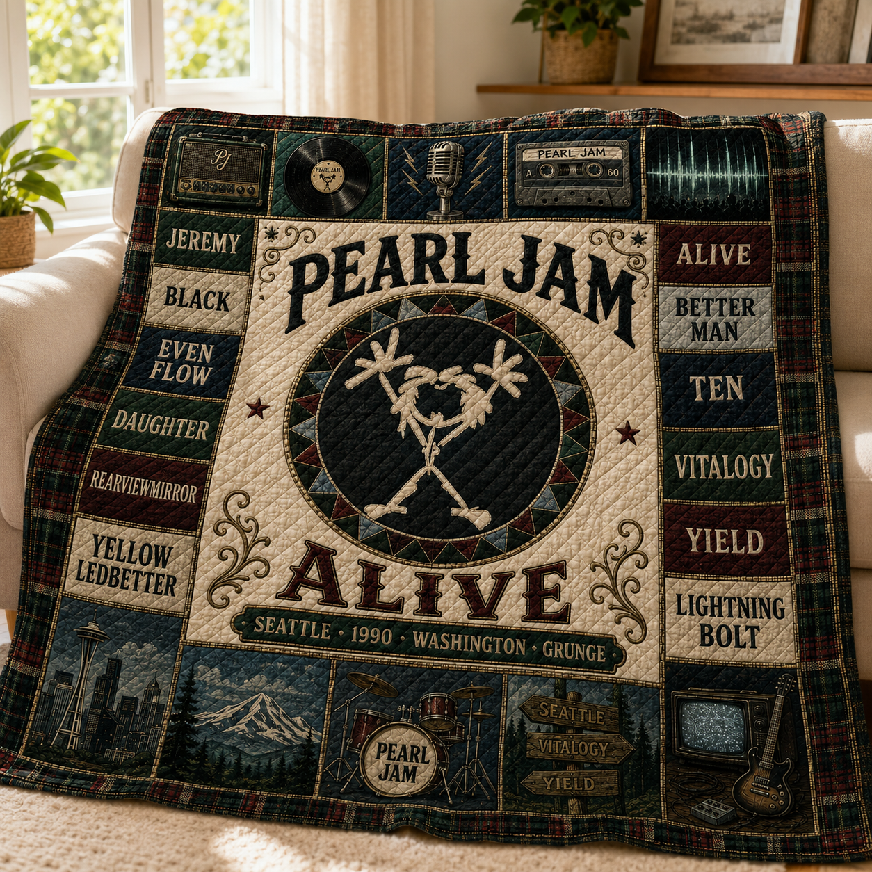 Pearl Jam Alive Stickman Quilt Blanket – Seattle 1990 Ten Vitalogy High Quality Blanket