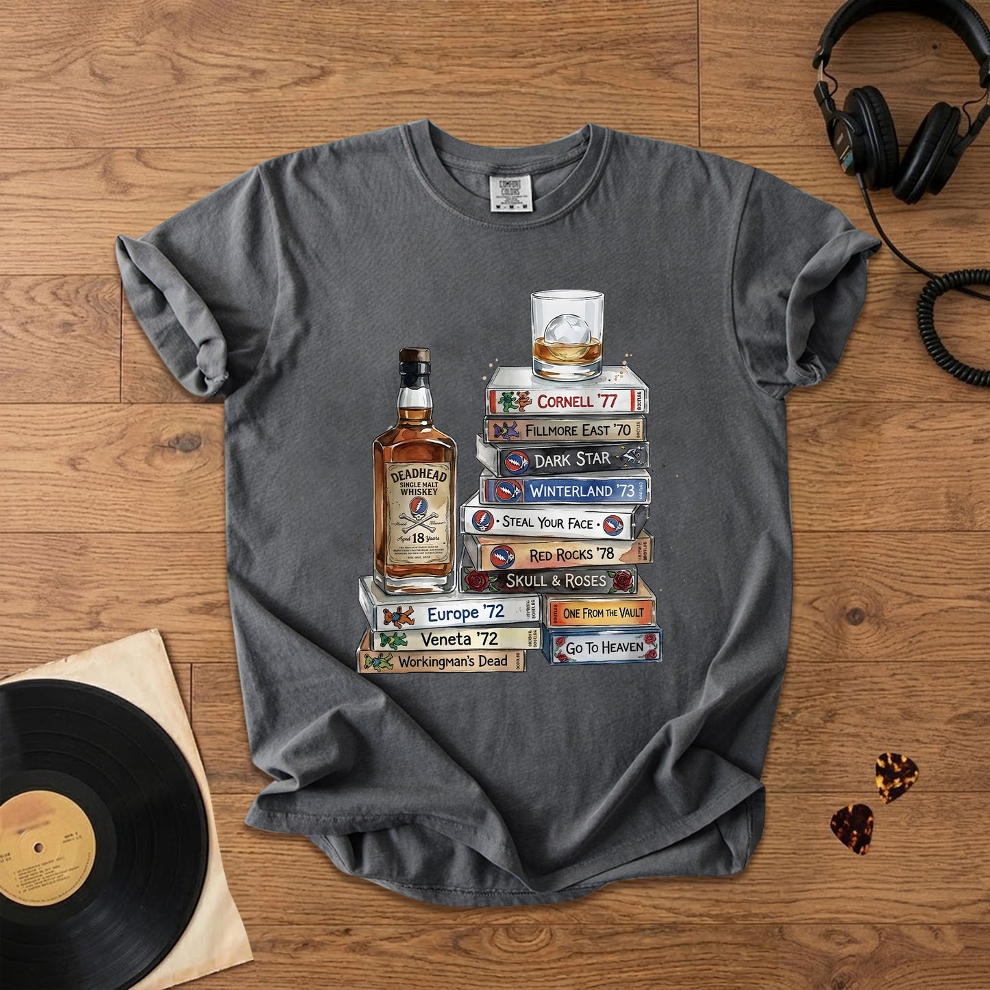 Deadhead Whisky Comfort Tee – Retro Grateful Dead Music Graphic Shirt