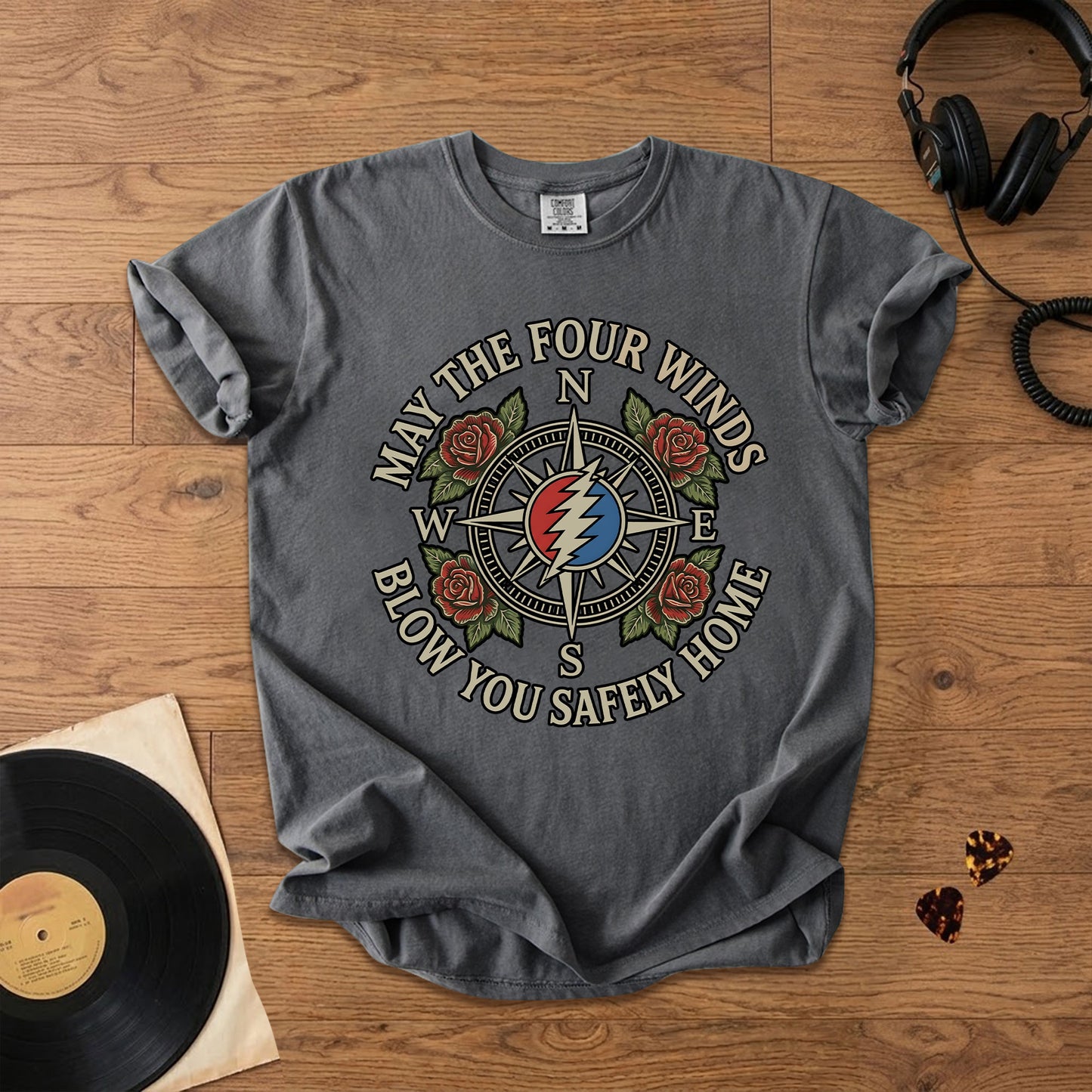 Grateful Dead Four Winds Blow You Safely Home Graphic T-Shirt – Retro Rock Metal Music Fan Merch Tee