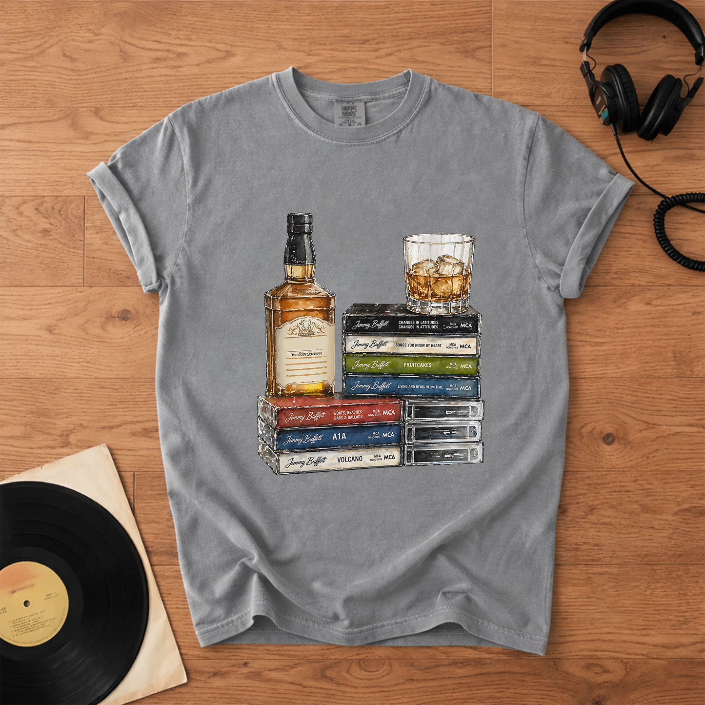 Jimmy Buffett Cassette Album Collection T-Shirt – Retro Music Jimmy Buffett Merch Tee