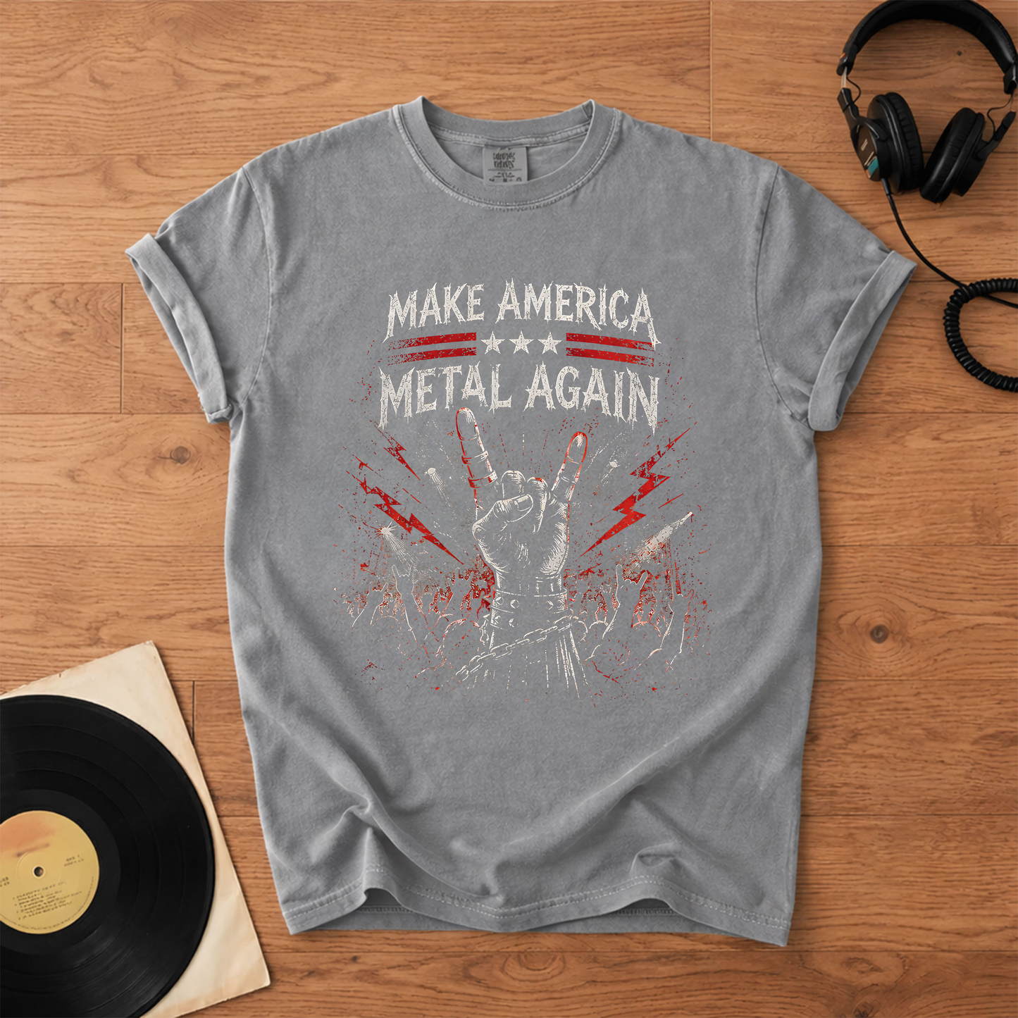 Make America Metal Again Graphic T-Shirt – Retro Rock Metal Music Fan Merch Tee