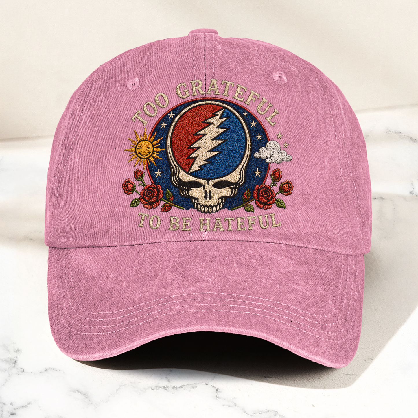 Grateful Dead Too Grateful To Be Hateful Vintage Dad Hat – Deadhead Camping Hat Gift