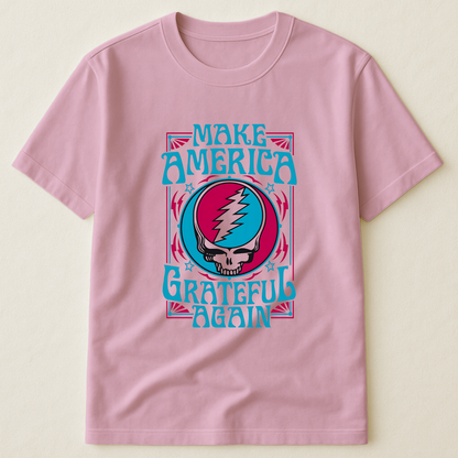 Make America Grateful Again T-Shirt – Retro Skull Lightning Music Parody Tee