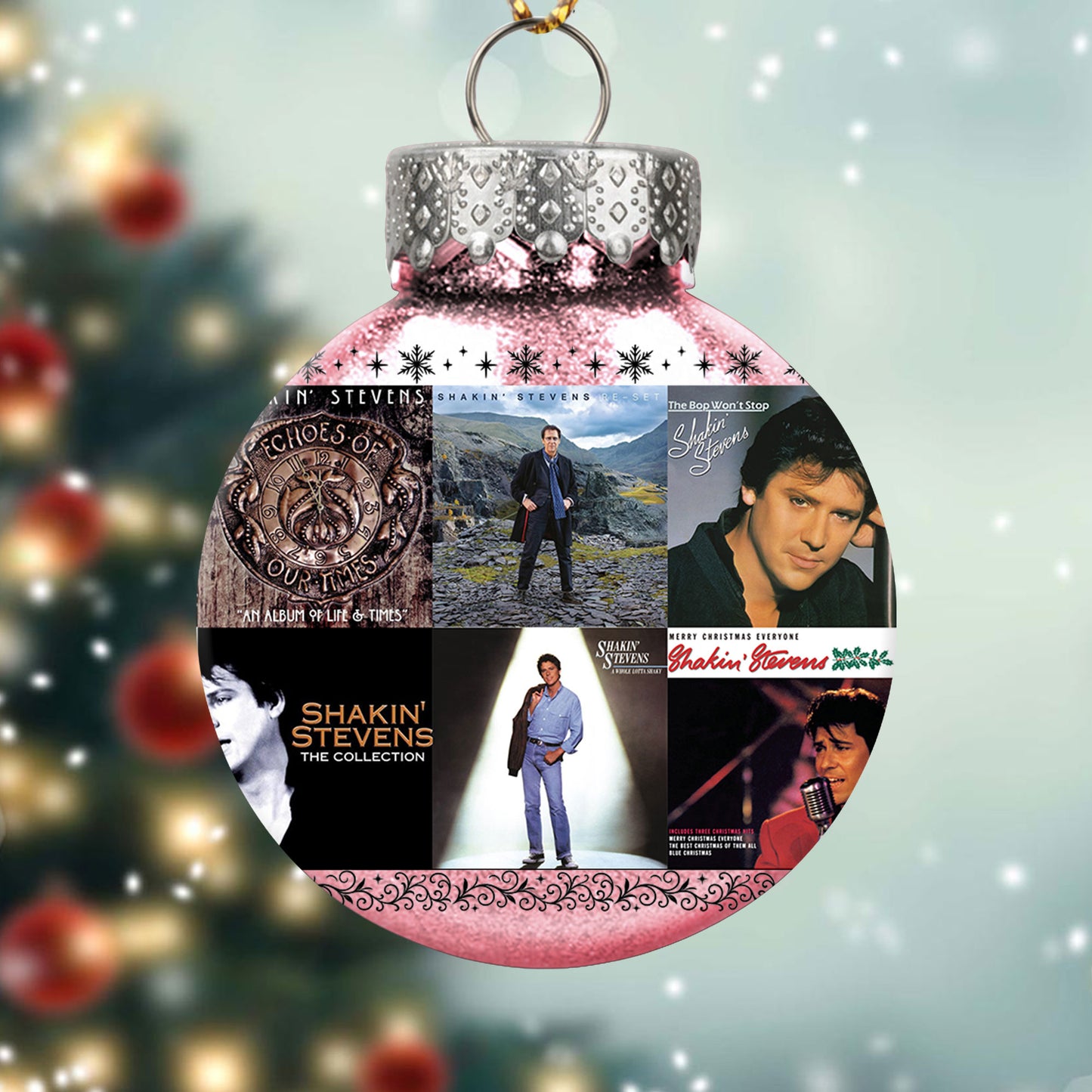 Shakin’ Stevens Album Collage Ornament – Retro Rock ’n’ Roll Christmas Decoration