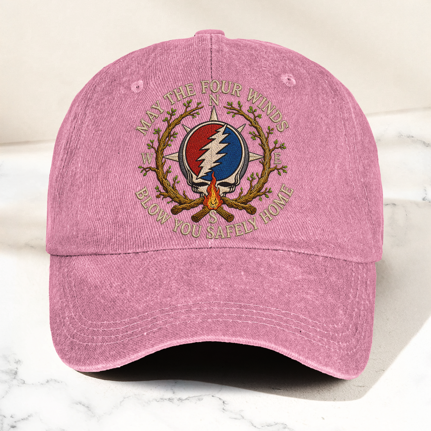 Grateful Dead May The Four Winds Blow You Safely Home Vintage Dad Hat – Deadhead Camping Cap Gift
