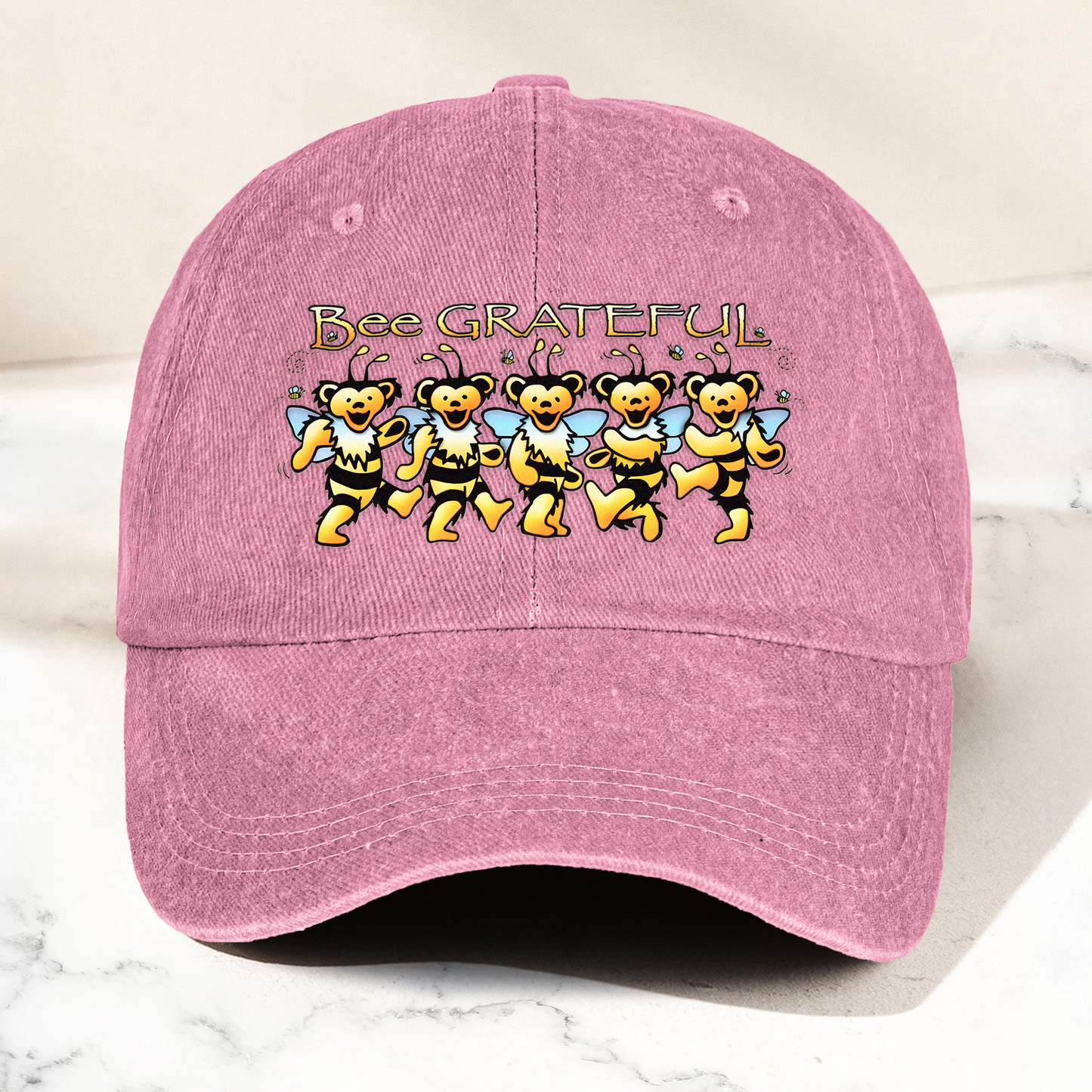Bee Grateful Denim Cap – Dancing Bears Bee Parody Retro Dad Hat (With Box)