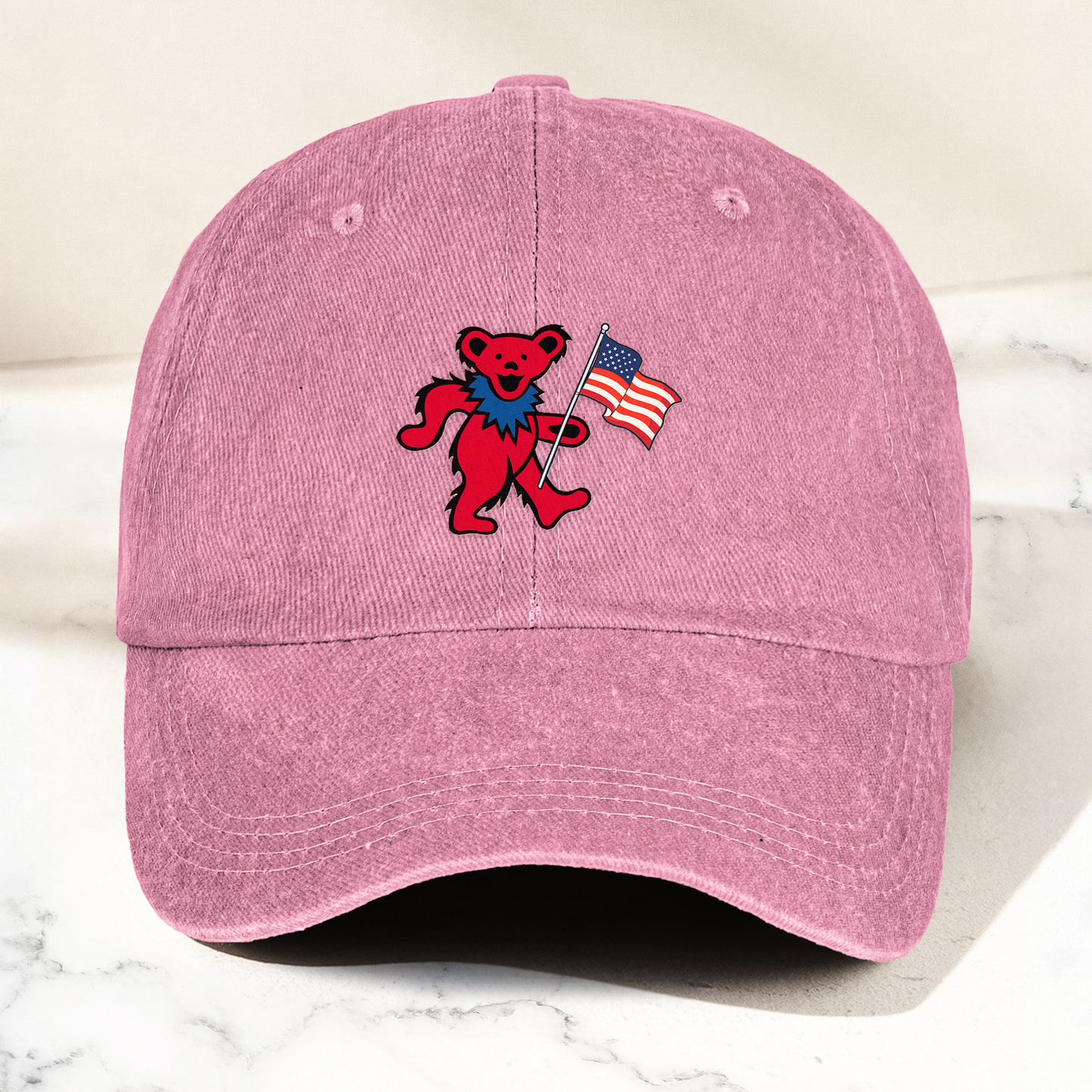 Patriotic Dancing Bear Denim Cap – Retro USA Flag Dad Hat (With Box)