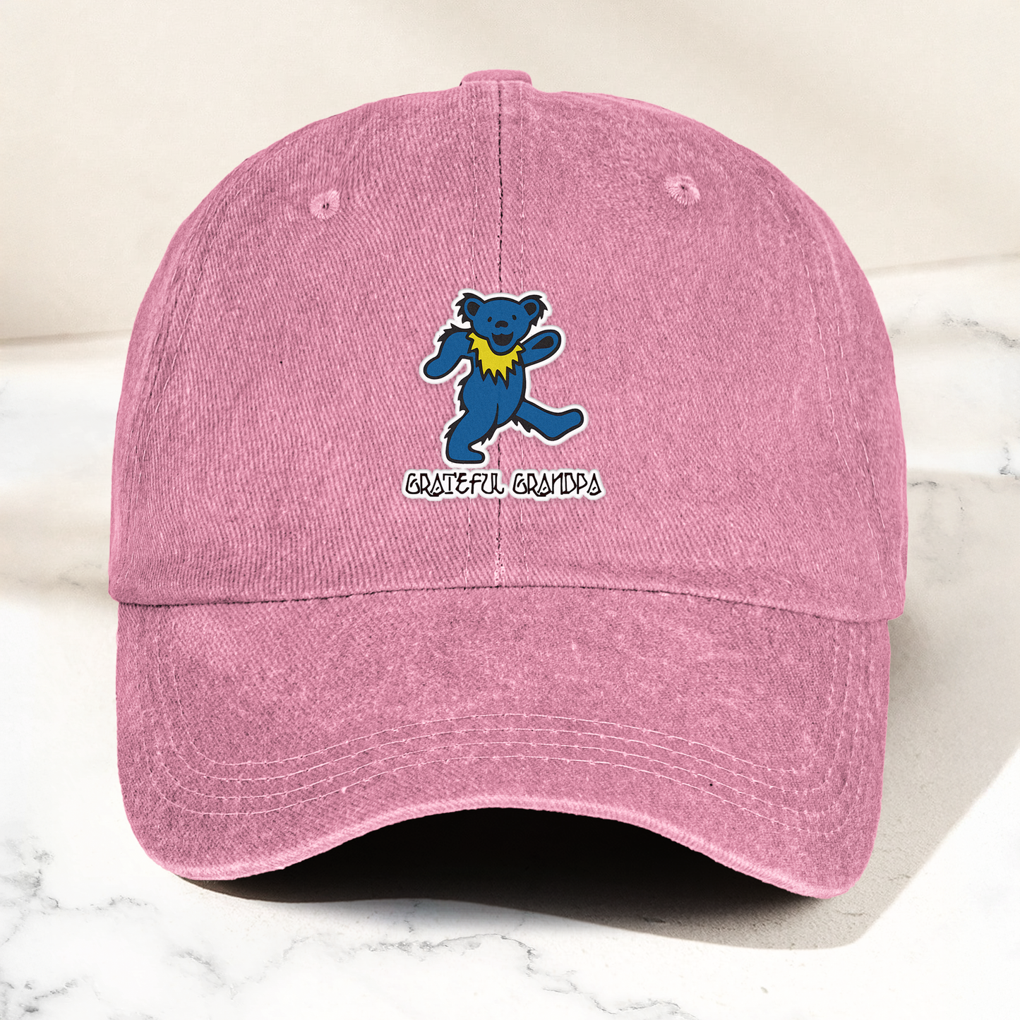 Grateful Grandpa Denim Cap – Dancing Bear Retro Dad Hat Gift for Grandpa (With Box)