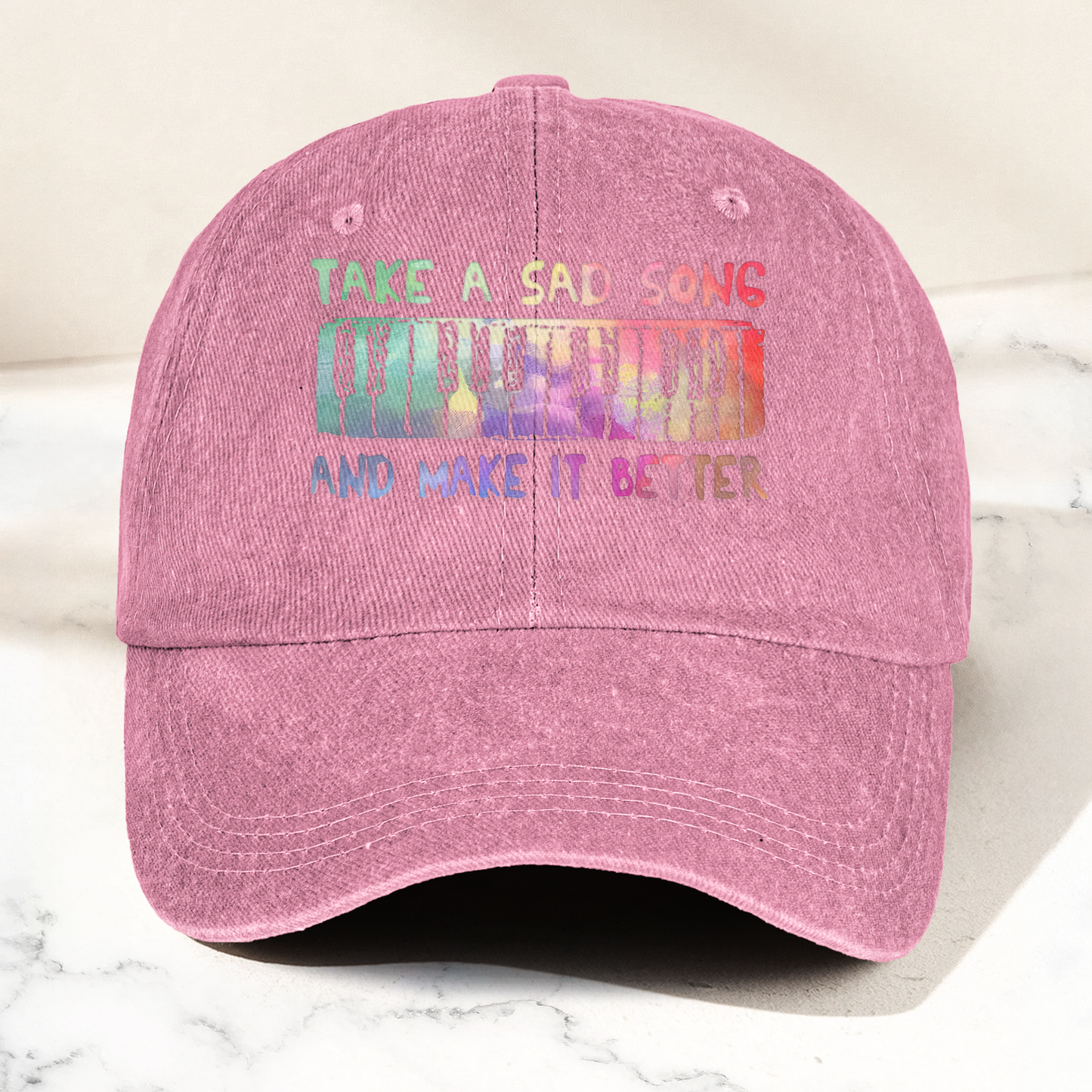Take A Sad Song Piano Cap – Vintage Blue Dad Hat, Retro Music Quote Minimalist Piano Hat (With Box)