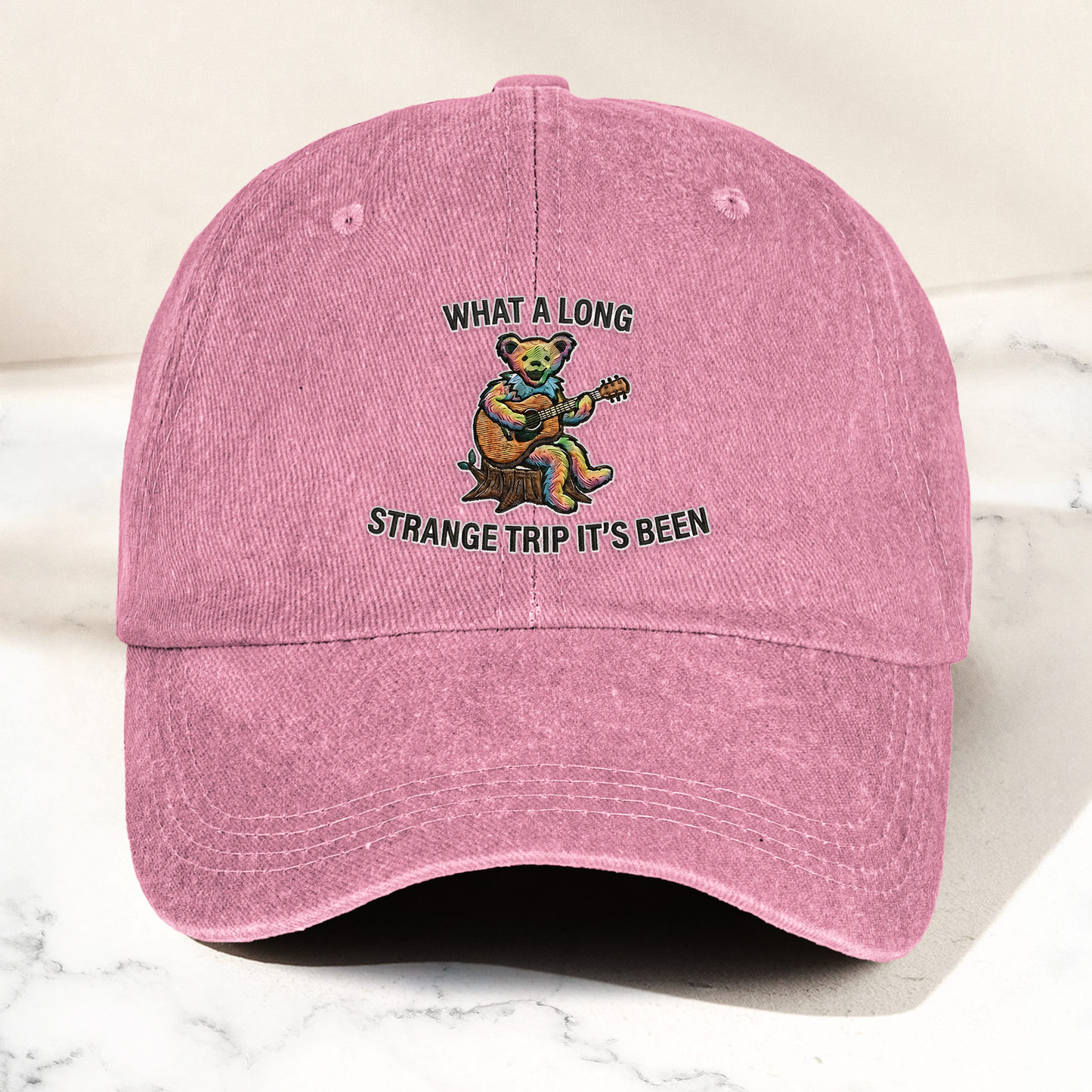 What A Long Strange Trip It’s Been Denim Cap – Psychedelic Bear Retro Dad Hat (With Box)