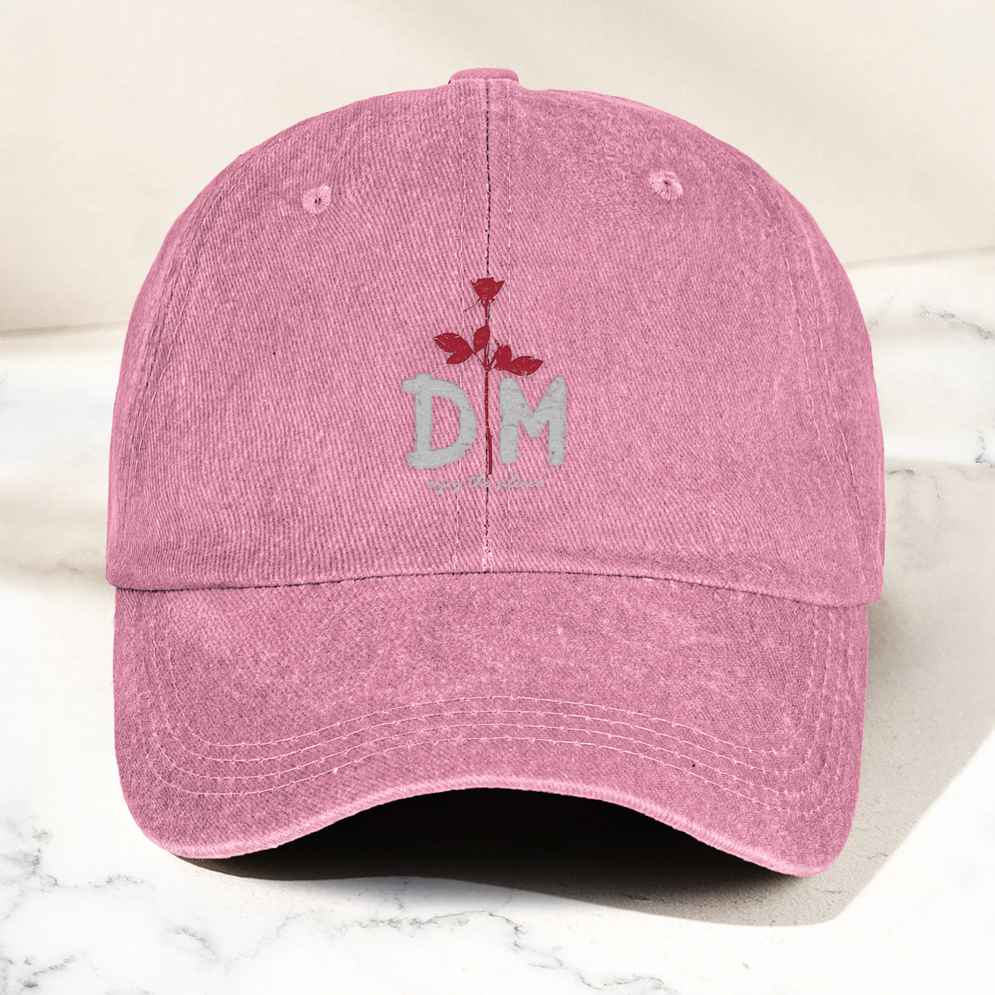 DM Rose Denim Cap – Minimalist Depeche Mode Inspired Dad Hat (With Box)
