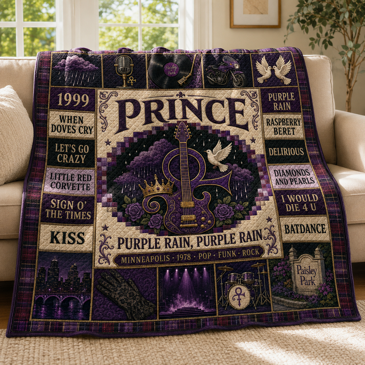 Prince Pop Funk Quilt Blanket – Purple Rain Anthem In Every Stitch