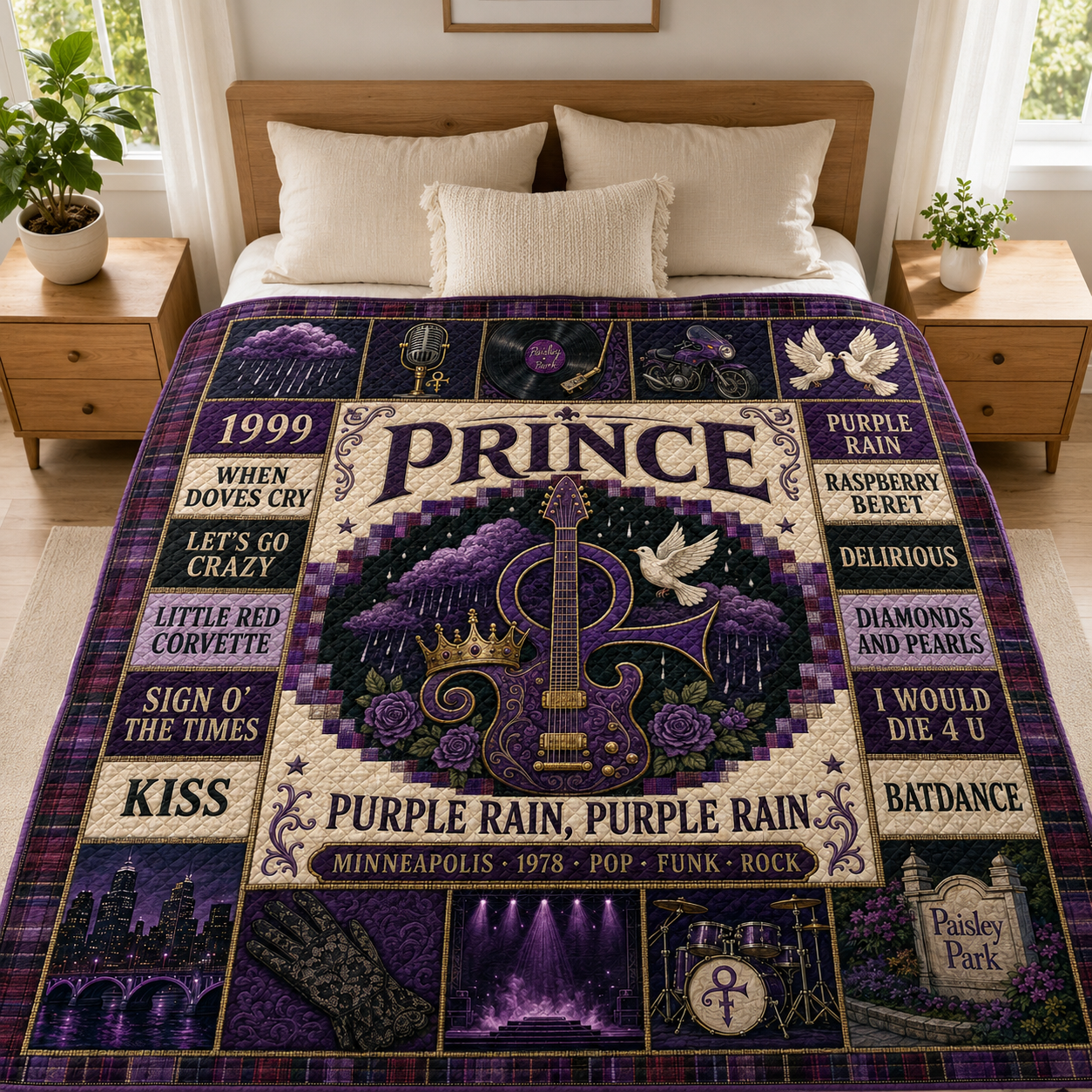 Prince Pop Funk Quilt Blanket – Purple Rain Anthem In Every Stitch