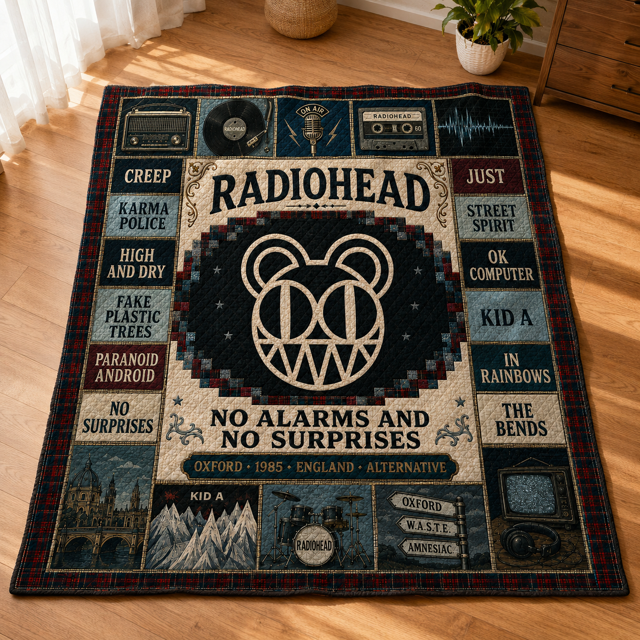 Radiohead Modified Bear Quilt Blanket – OK Computer Kid A High Quality Blanket For Fans