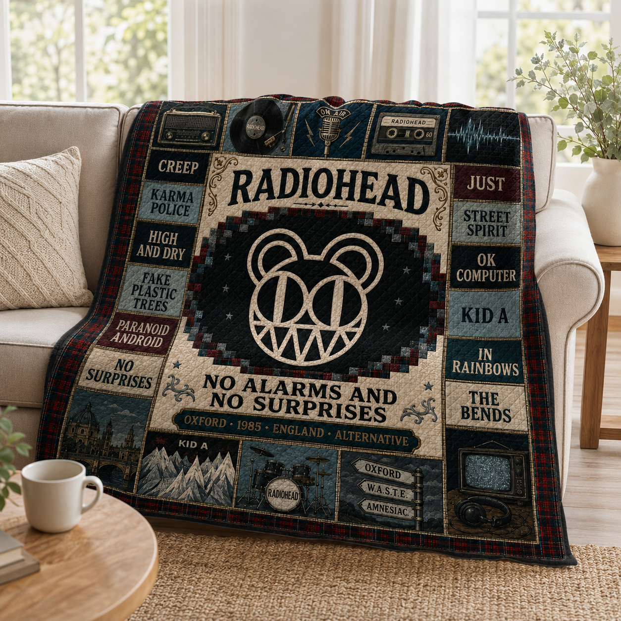 Radiohead Modified Bear Quilt Blanket – OK Computer Kid A High Quality Blanket For Fans