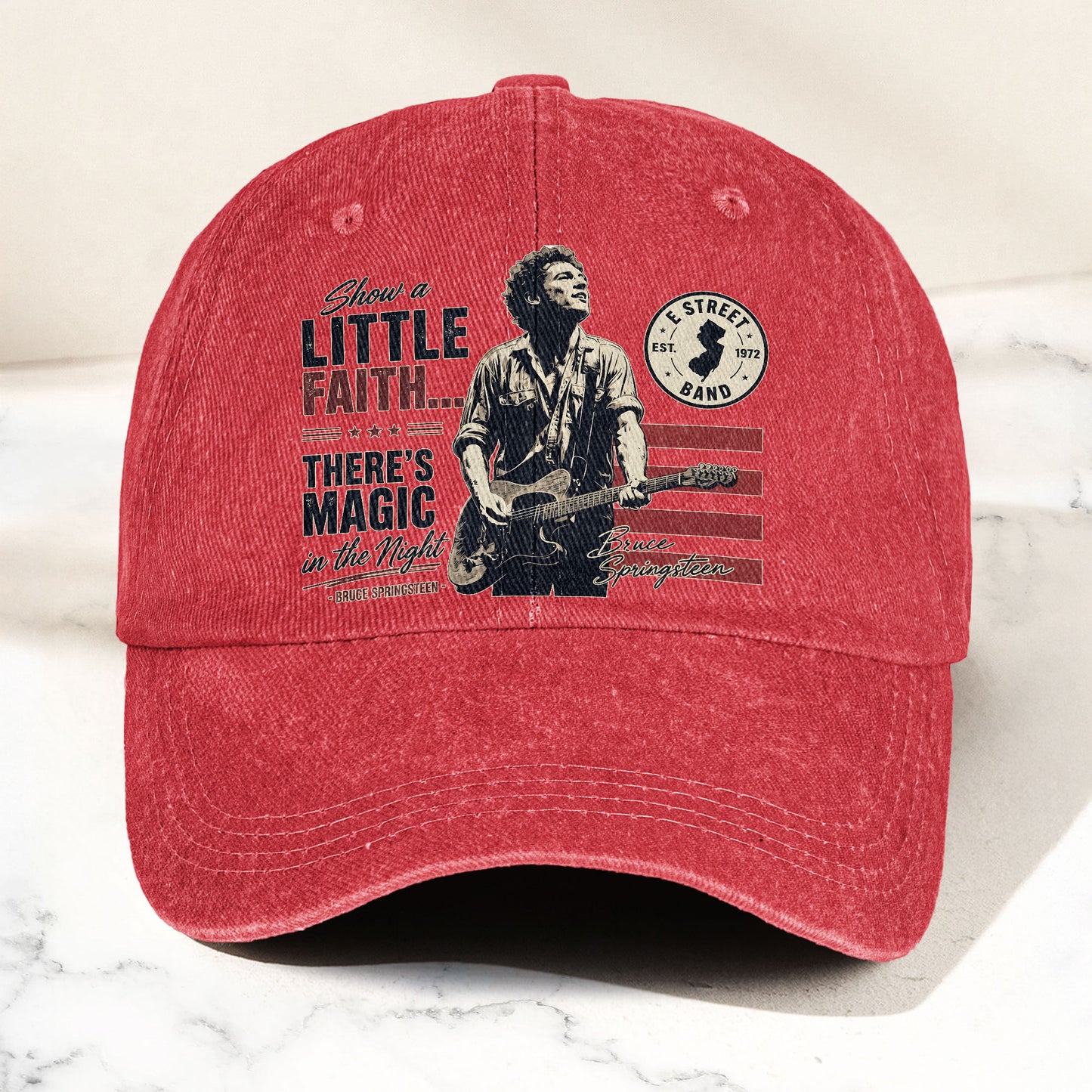 Bruce Springsteen Thunder Road Lyrics There's Magic In The Night Denim Cap – Retro Vintage Dad Cap Gift For Dad (With Box)