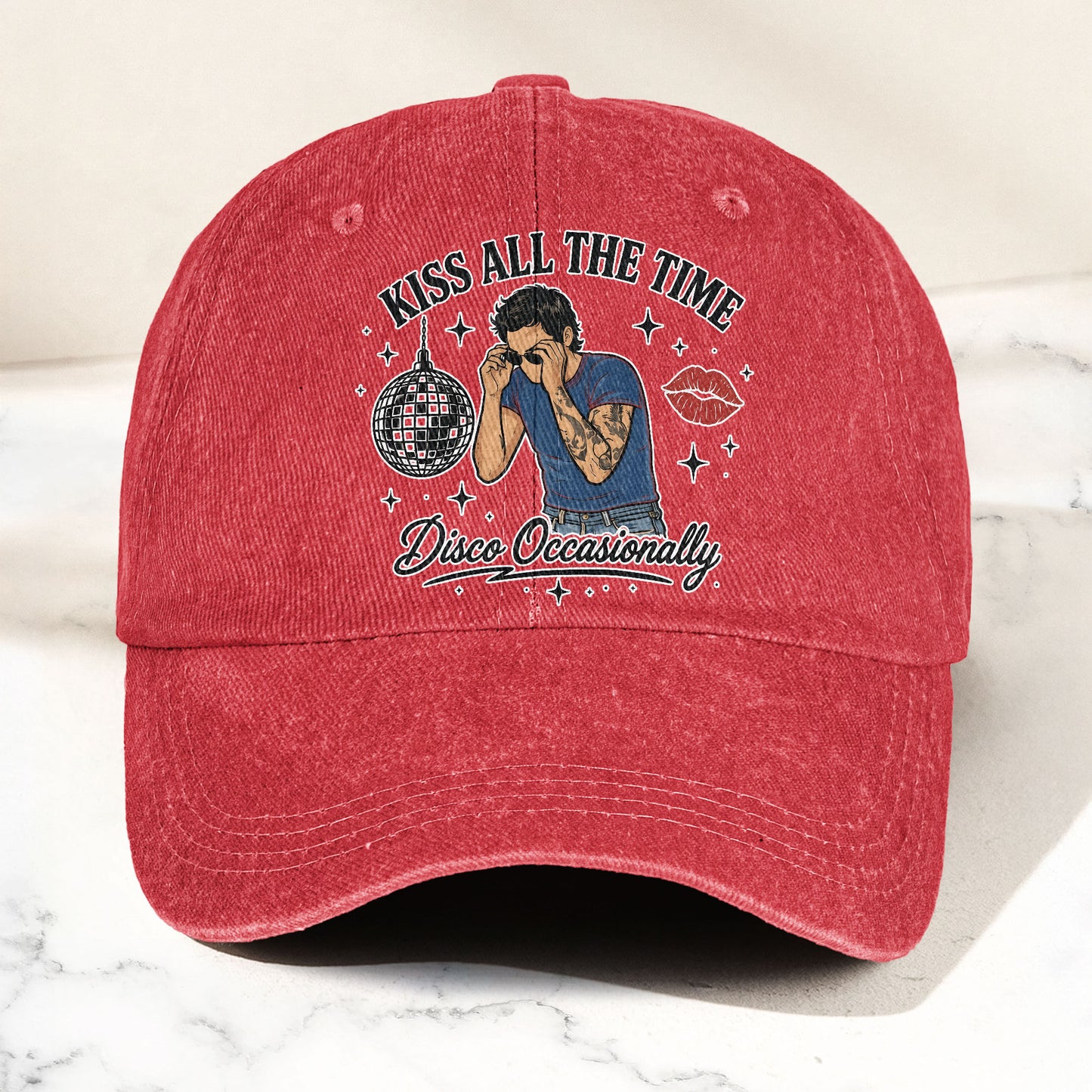 Harry Styles Kiss All The Time Disco Occasionally Music Merch Denim Cap – Retro Vintage Dad Cap Gift For Dad (With Box)