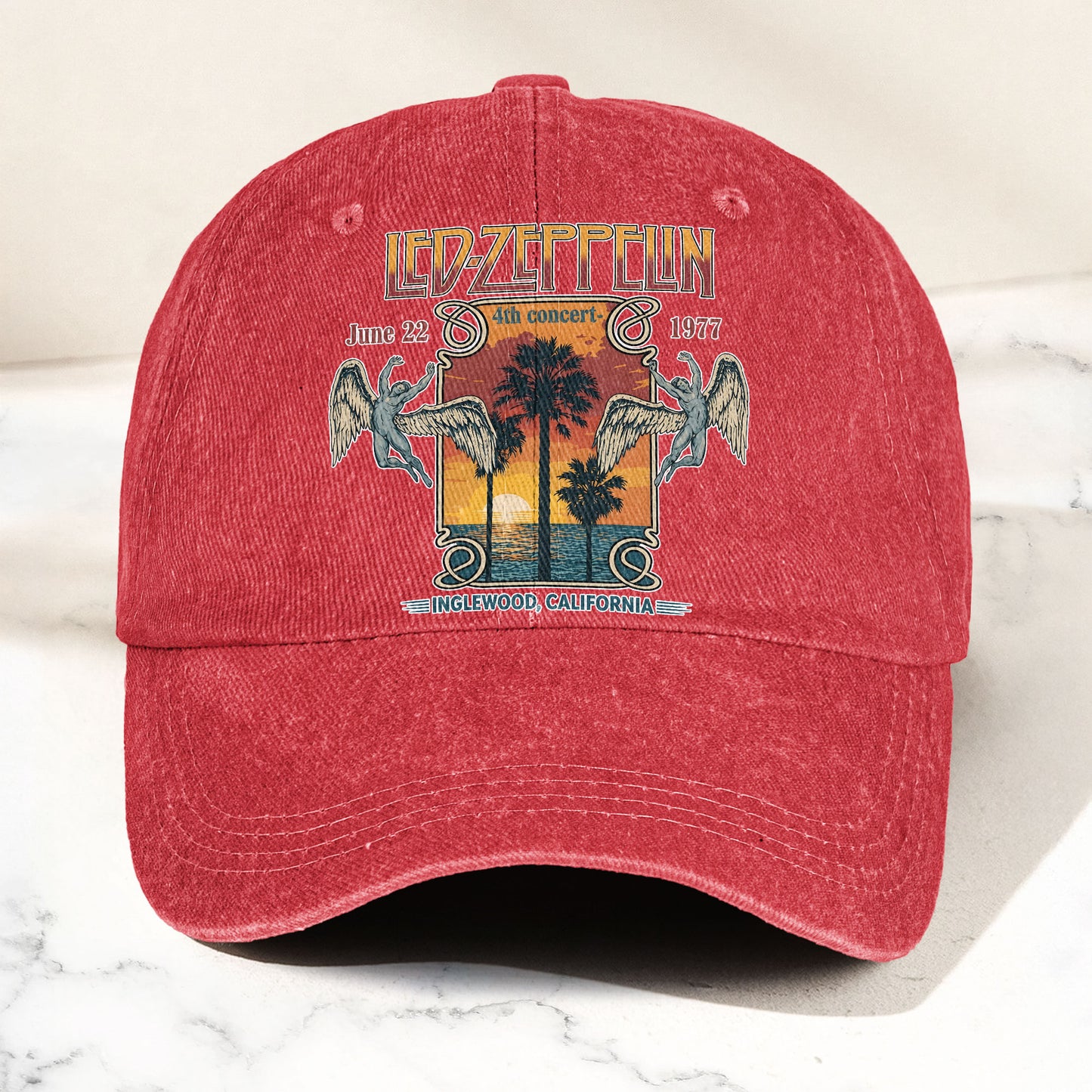 Led Zeppelin 1977 California Concert Graphic Music Merch Denim Cap – Retro Vintage Dad Cap Gift For Dad (With Box)
