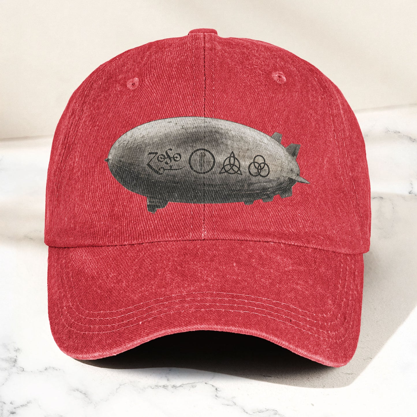 Led Zeppelin Zoso Four Symbols Airship Graphic Denim Cap – Retro Vintage Dad Cap Gift For Dad (With Box)