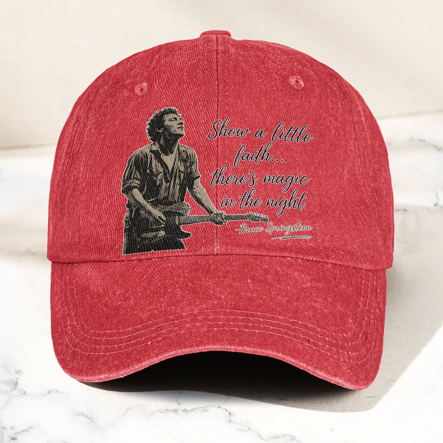 Bruce Springsteen Thunder Road Lyric Show A Little Faith Denim Cap – Retro Vintage Dad Cap Gift For Dad (With Box)