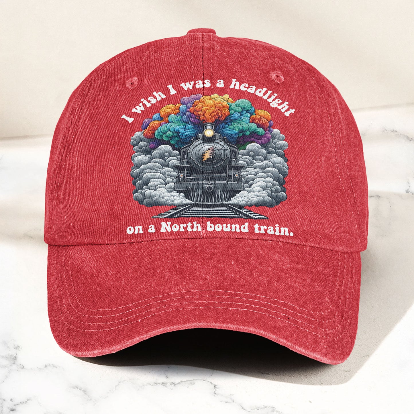Grateful Dead I Know You Rider Headlight North Bound Train Denim Cap – Retro Vintage Dad Cap Gift For Dad (With Box)